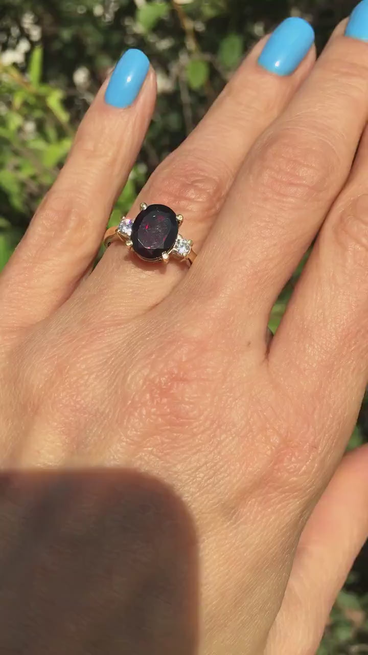 Garnet Ring - January Birthstone - Genuine Garnet - Statement Ring - Gold Ring - Engagement Ring - Prong Ring - Oval Ring - Cocktail Ring