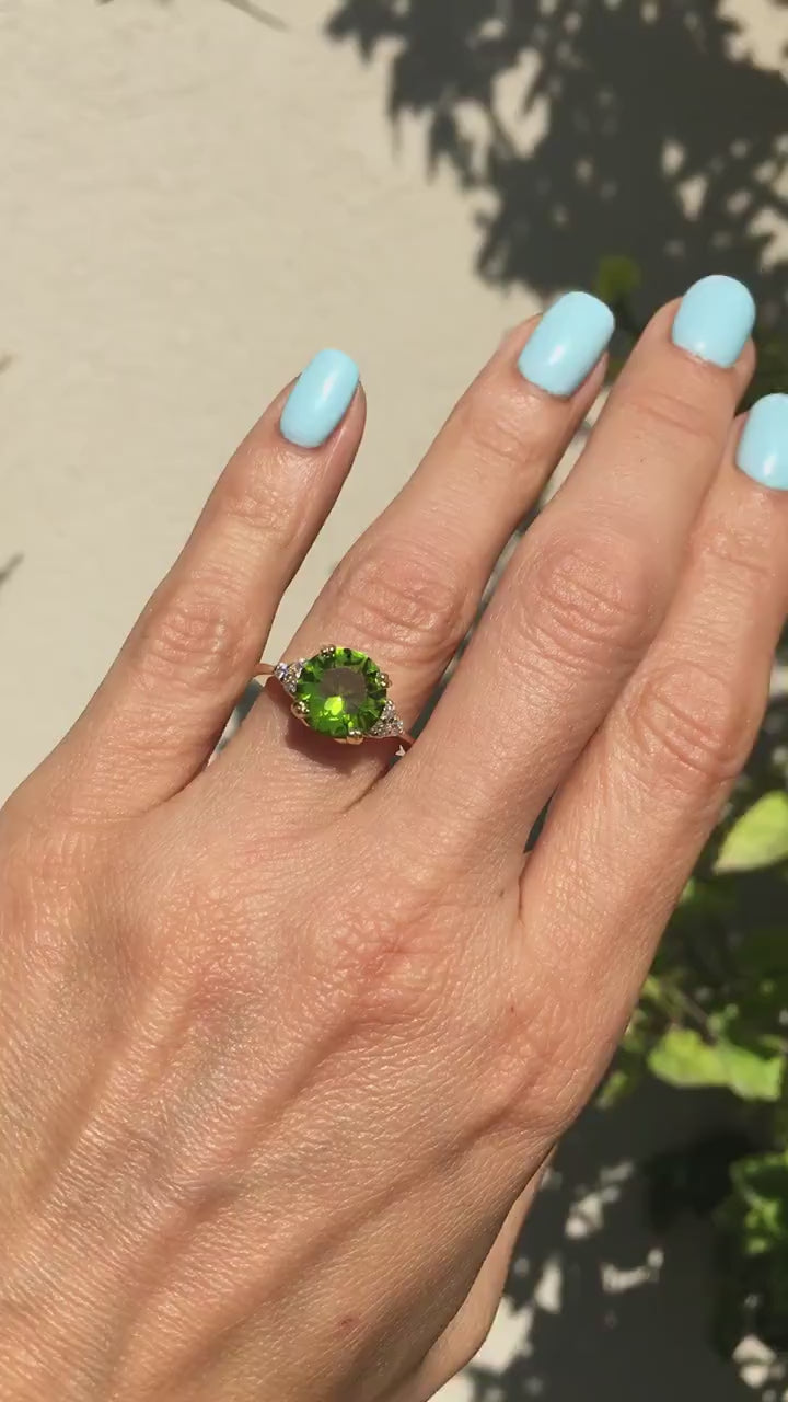 Peridot Ring - August Birthstone - Statement Ring - Gold Ring - Engagement Ring - Round Ring - Cocktail Ring - Prong Ring - Gemstone Ring