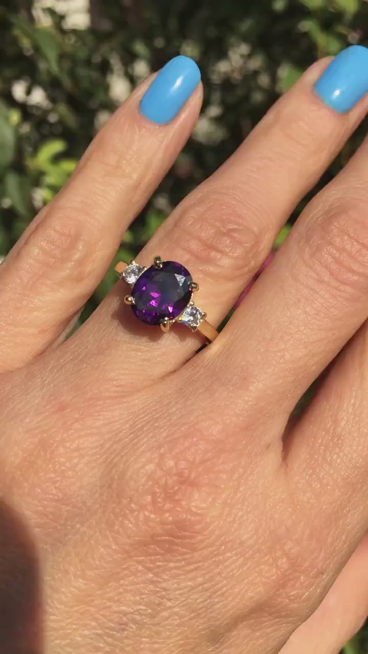 Purple Amethyst Ring - February Birthstone - Statement Ring - Gold Ring - Engagement Ring - Prong Ring - Oval Ring - Cocktail Ring