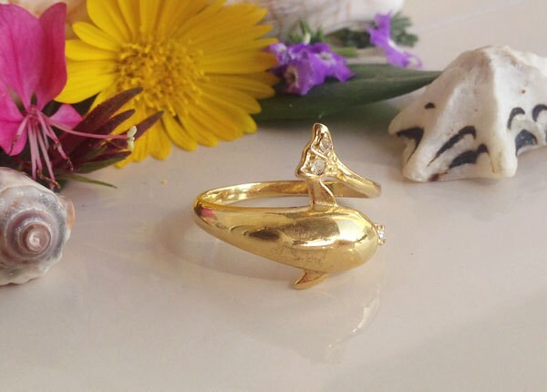 Animal Jewelry Dolphin Adjustable Ring with Clear Quartz Accents - H.L.Jewelry