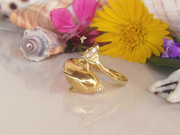 Animal Jewelry Dolphin Adjustable Ring with Clear Quartz Accents - H.L.Jewelry