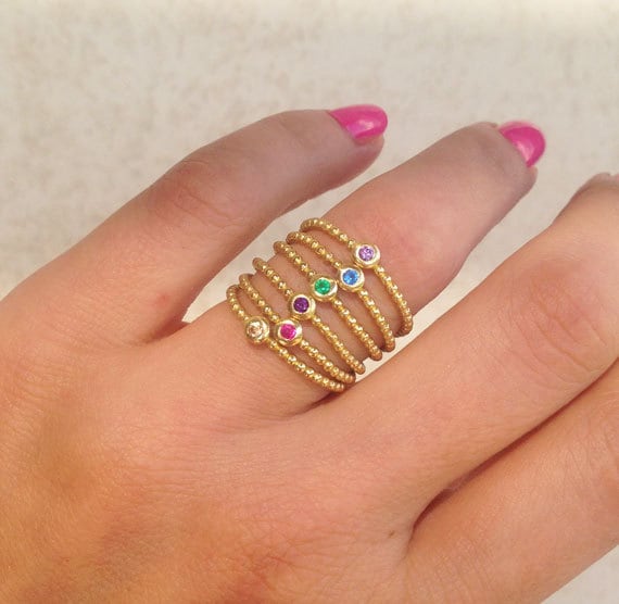 Any Birthstone Delicate Simple Stacking Ring - H.L.Jewelry