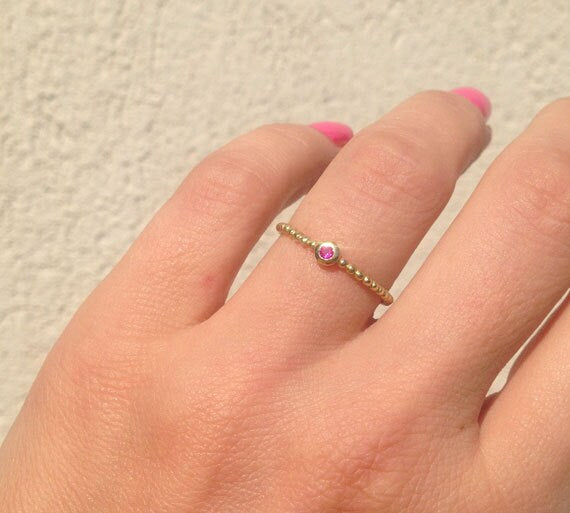 Any Birthstone Delicate Simple Stacking Ring - H.L.Jewelry