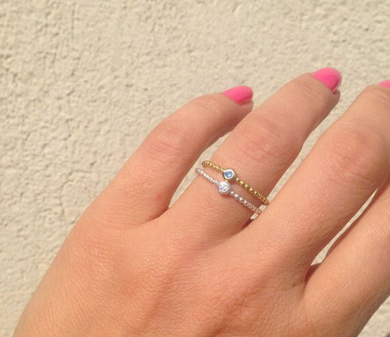 Any Birthstone Delicate Simple Stacking Ring - H.L.Jewelry