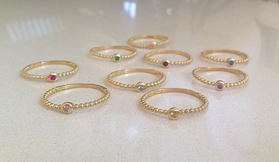 Any Birthstone Delicate Simple Stacking Ring - H.L.Jewelry