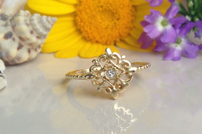 Any Birthstone Flower Simple Personalized Ring - H.L.Jewelry