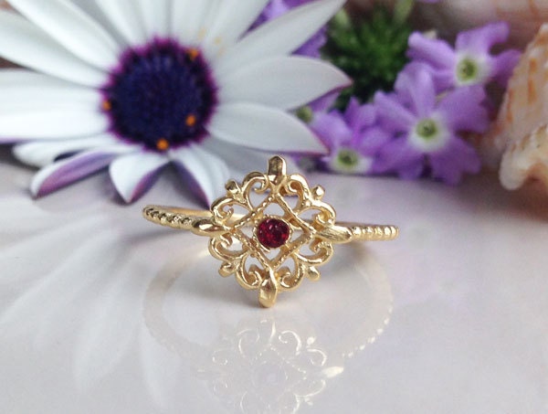 Any Birthstone Flower Simple Personalized Ring - H.L.Jewelry