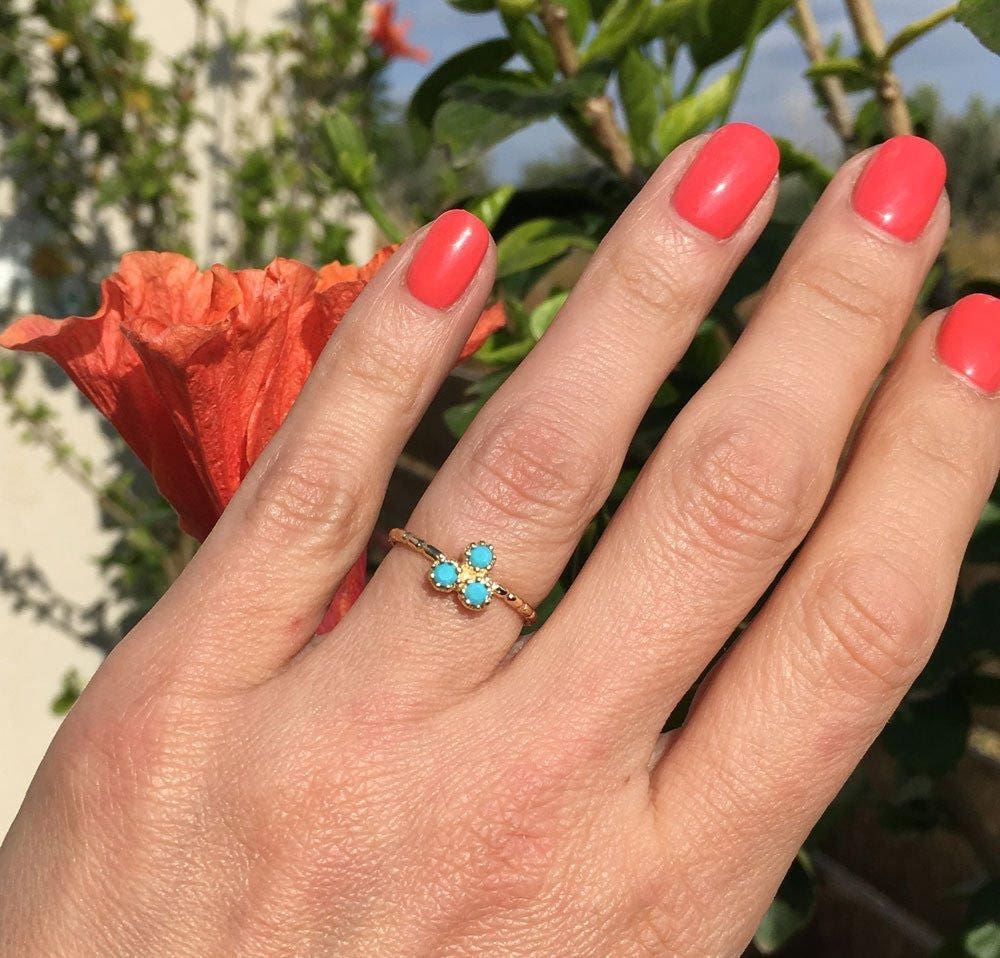 Any Birthstone Simple Delicate Triple Ring - H.L.Jewelry
