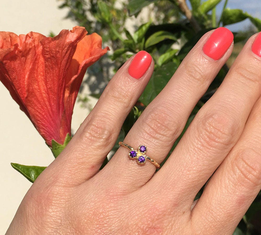 Any Birthstone Simple Delicate Triple Ring - H.L.Jewelry