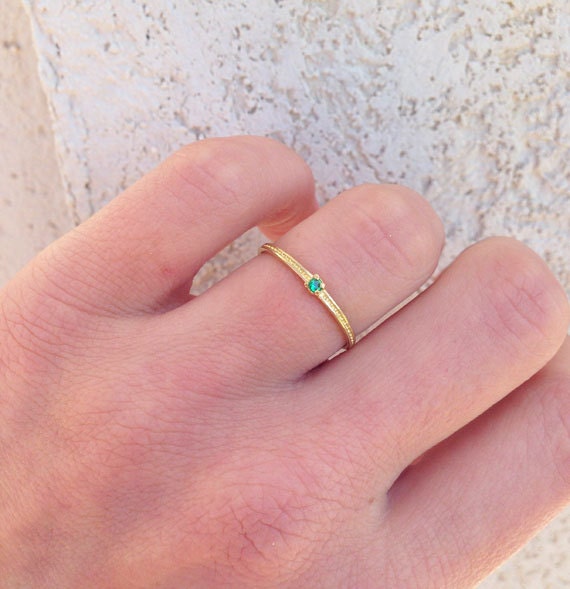 Any Birthstone Simple Stacking Delicate Ring - H.L.Jewelry