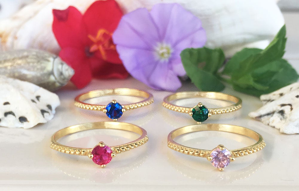 Any Birthstone Simple Stacking Delicate Ring - H.L.Jewelry