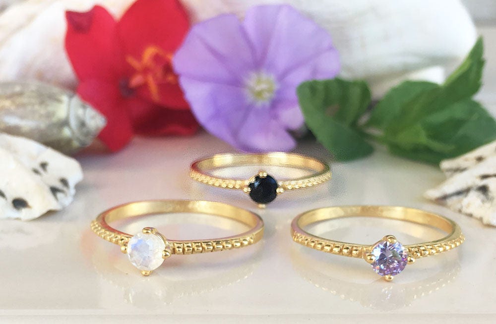 Any Birthstone Simple Stacking Delicate Ring - H.L.Jewelry