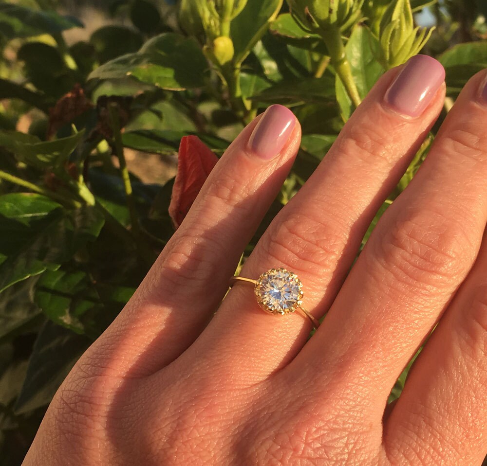 April Birthstone Clear Quartz Gemstone Round Crown Ring - H.L.Jewelry