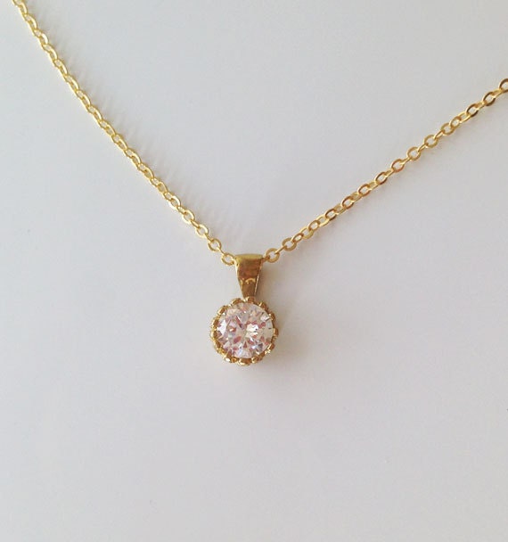 April Birthstone Clear Quartz Round Crown Delicate Chain Necklace - H.L.Jewelry