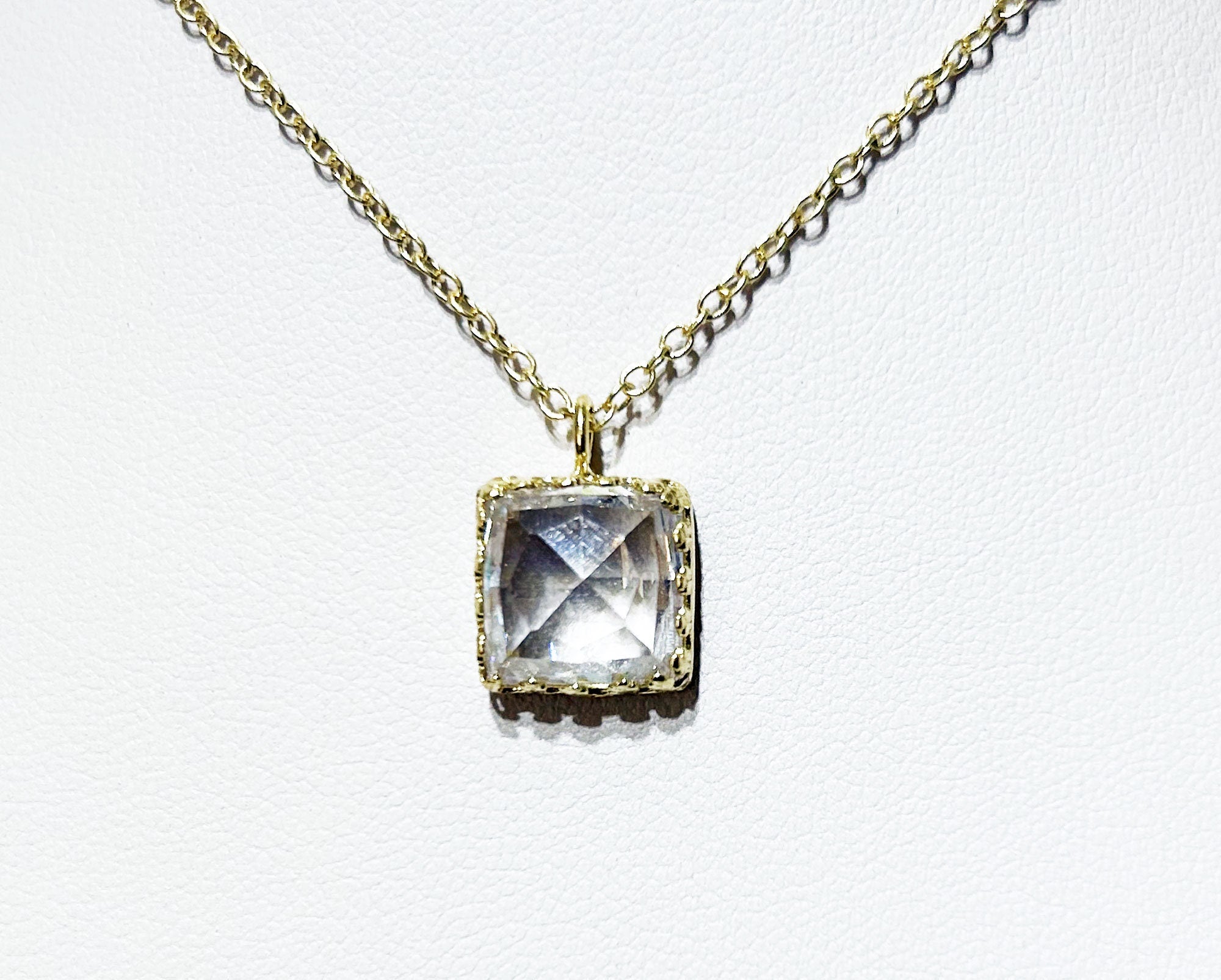 April Birthstone Clear Quartz Square Crown Delicate Chain Necklace - H.L.Jewelry