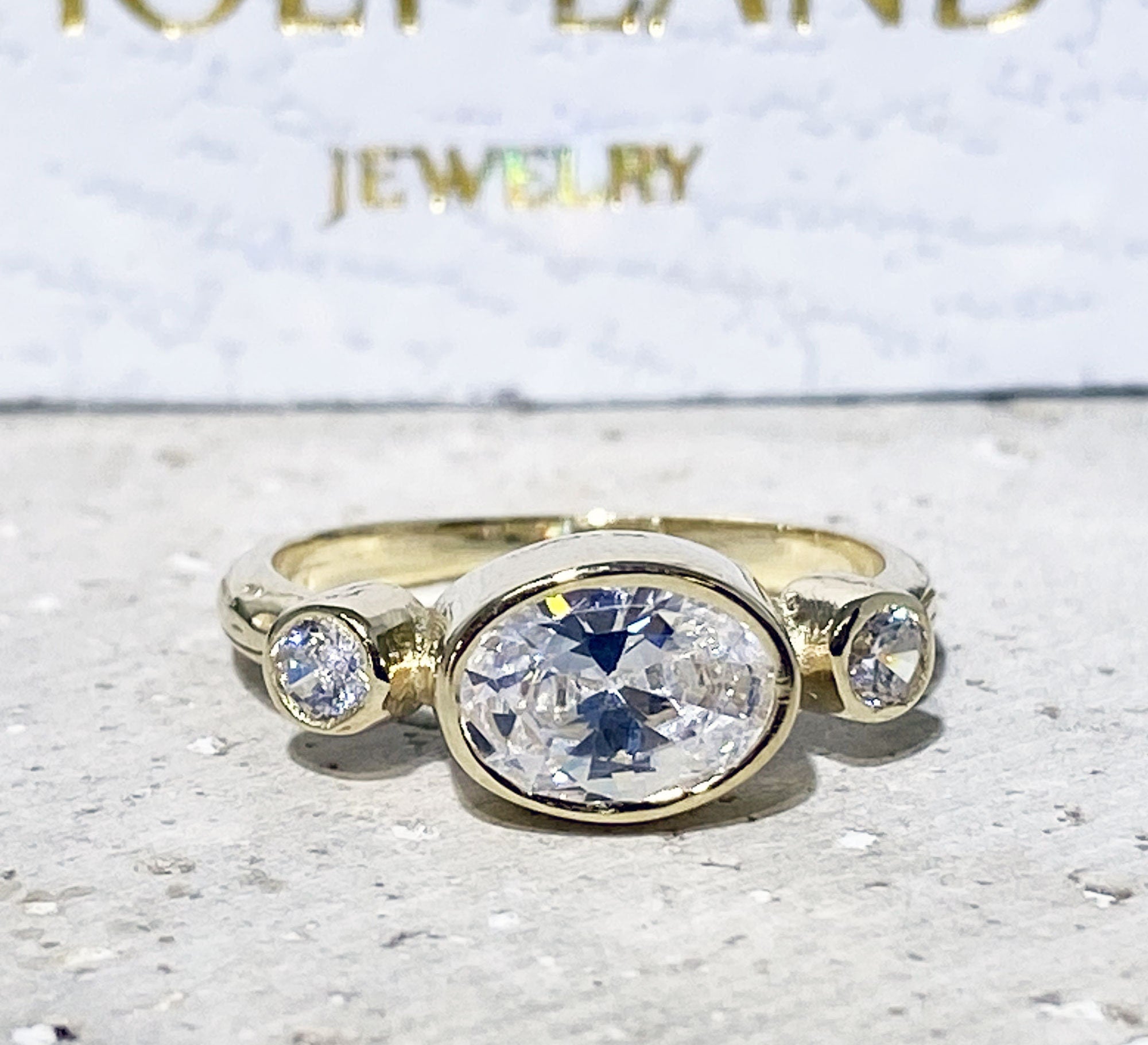 April Birthstone Clear Quartz Three Stone Bezel-Set Ring - H.L.Jewelry