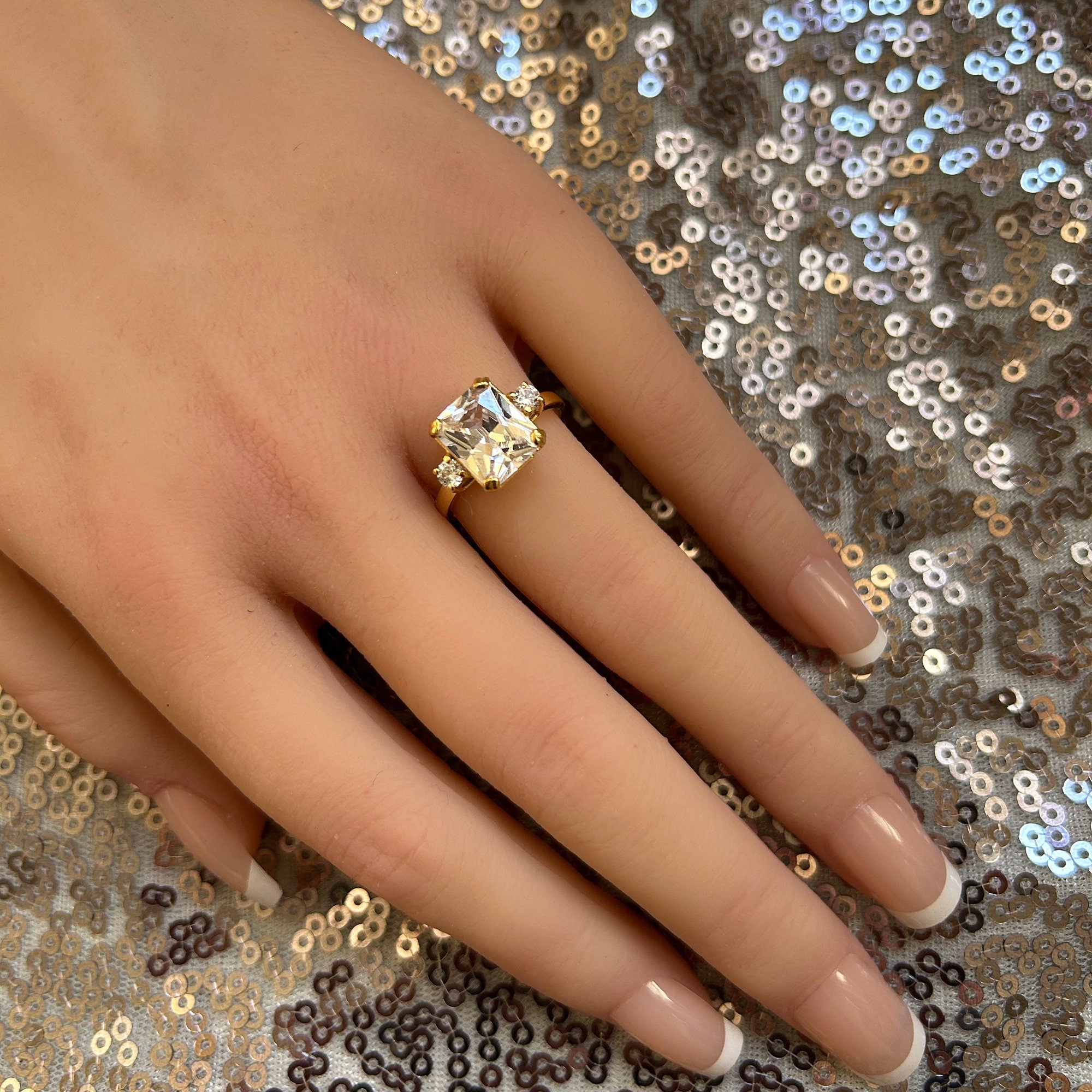 April Birthstone Octagon Clear Quartz Gemstone Engagement Ring - H.L.Jewelry