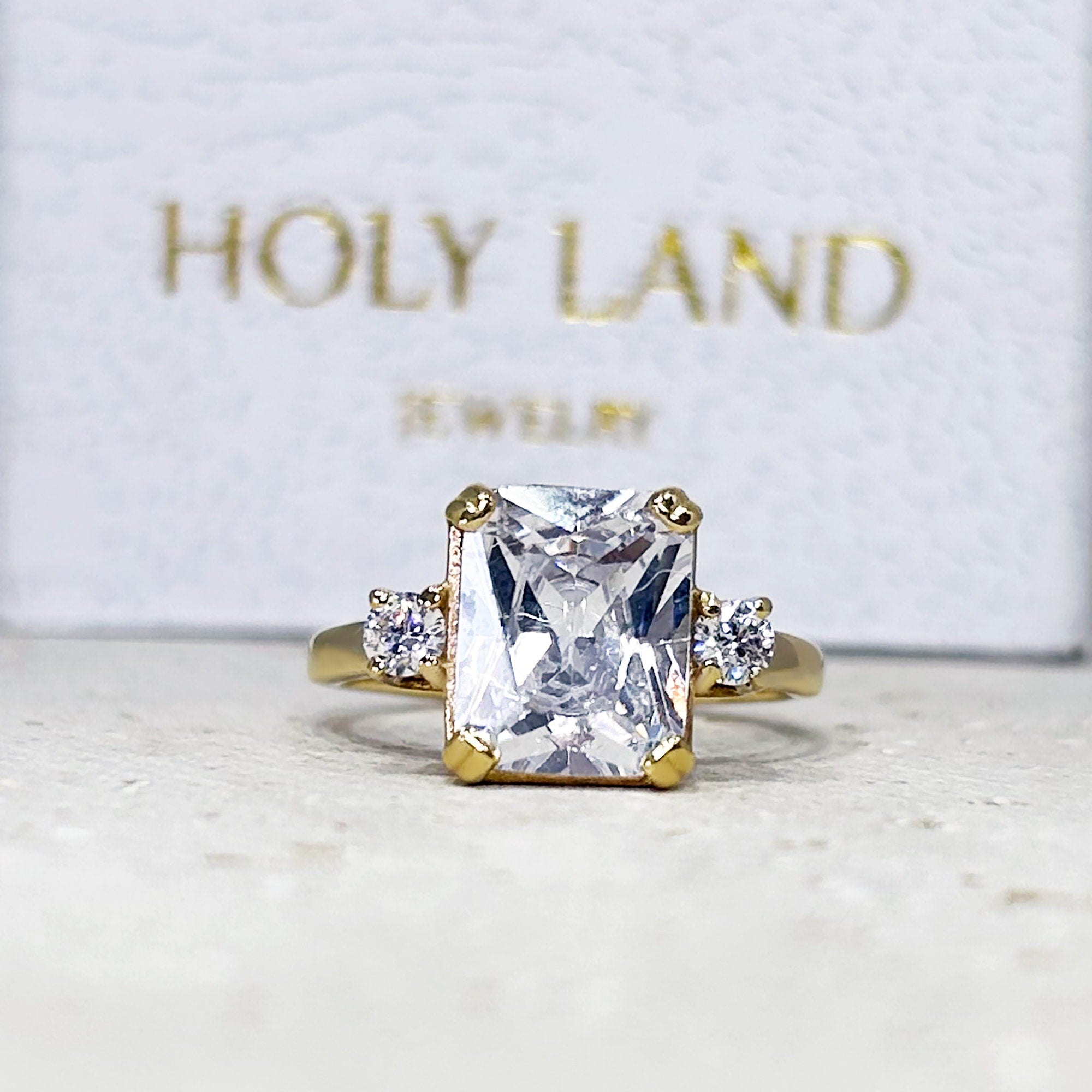 April Birthstone Octagon Clear Quartz Gemstone Engagement Ring - H.L.Jewelry