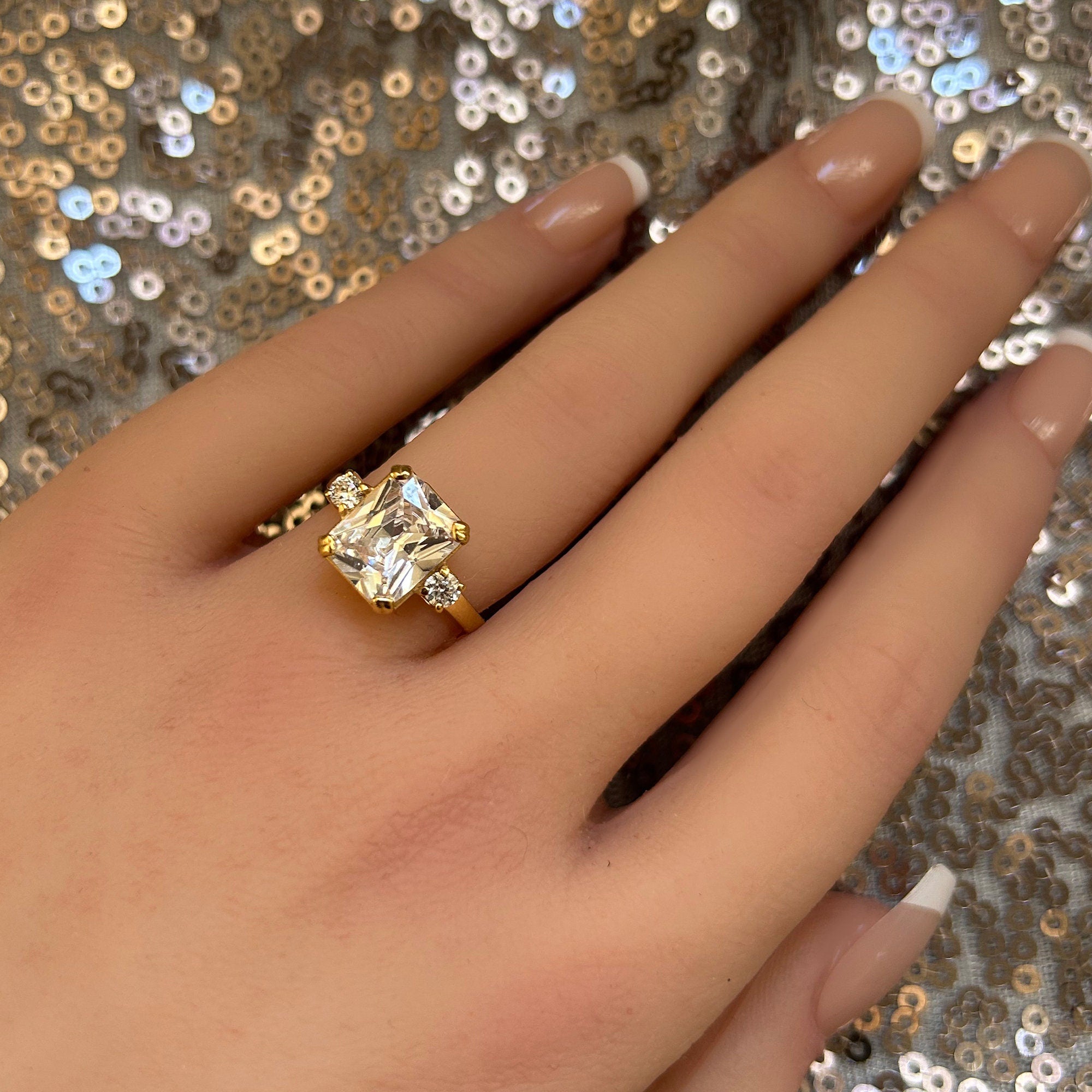 April Birthstone Octagon Clear Quartz Gemstone Engagement Ring - H.L.Jewelry