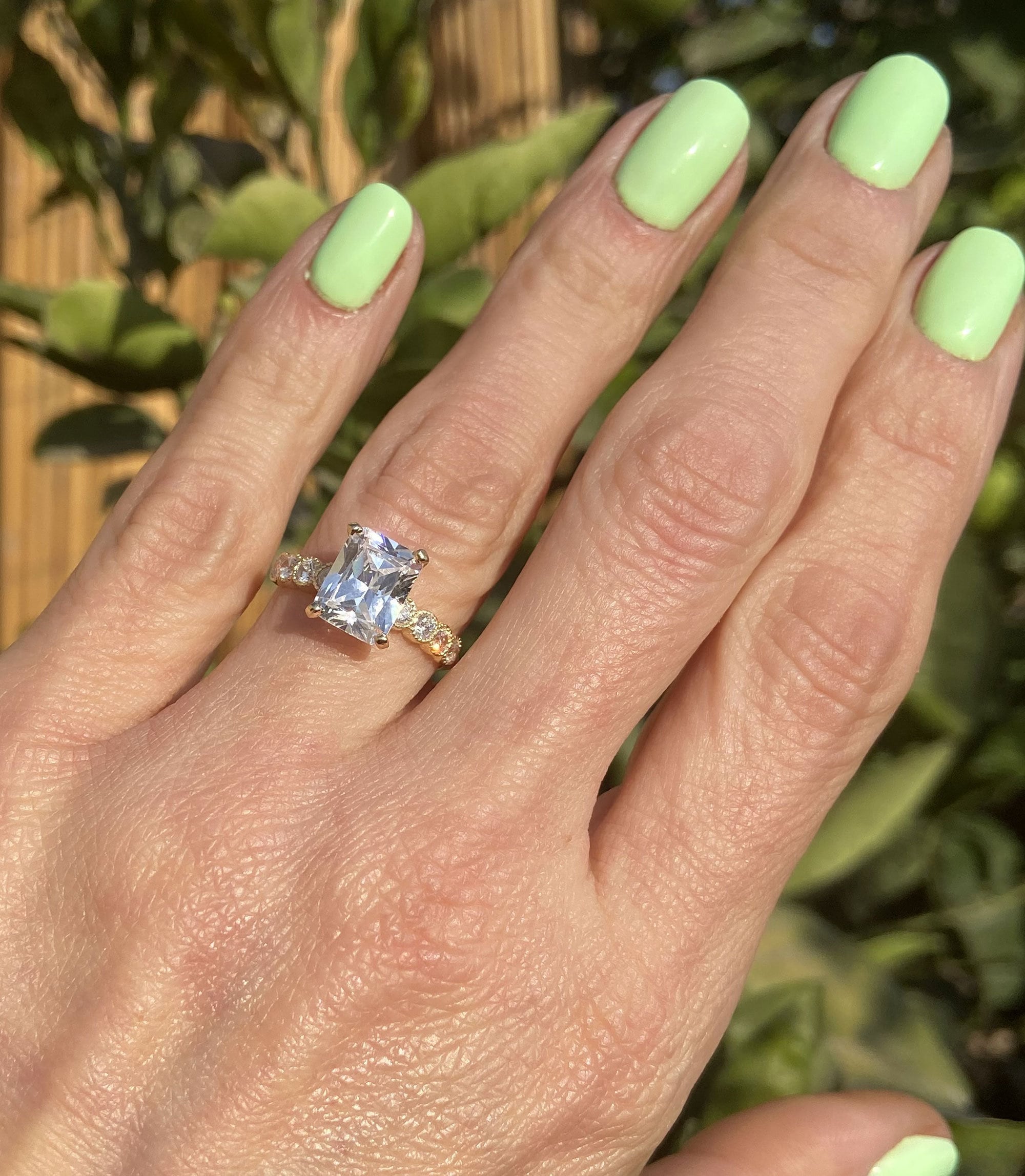 April Birthstone Octagon Clear Quartz Gemstone Engagement Ring - H.L.Jewelry