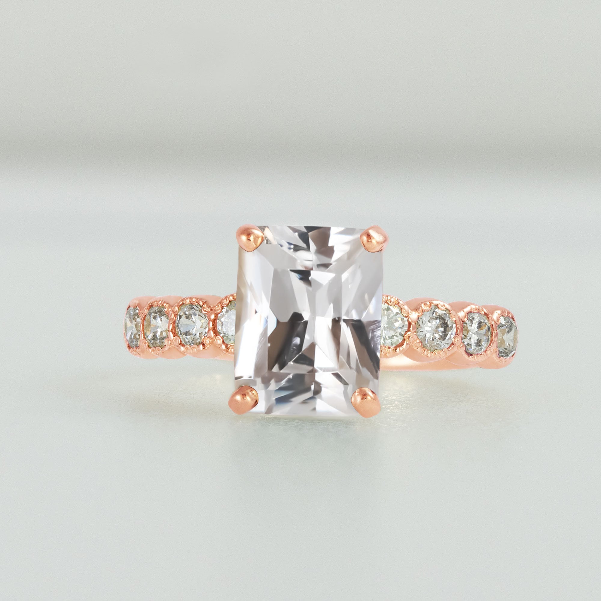 April Birthstone Octagon Clear Quartz Gemstone Engagement Ring - H.L.Jewelry