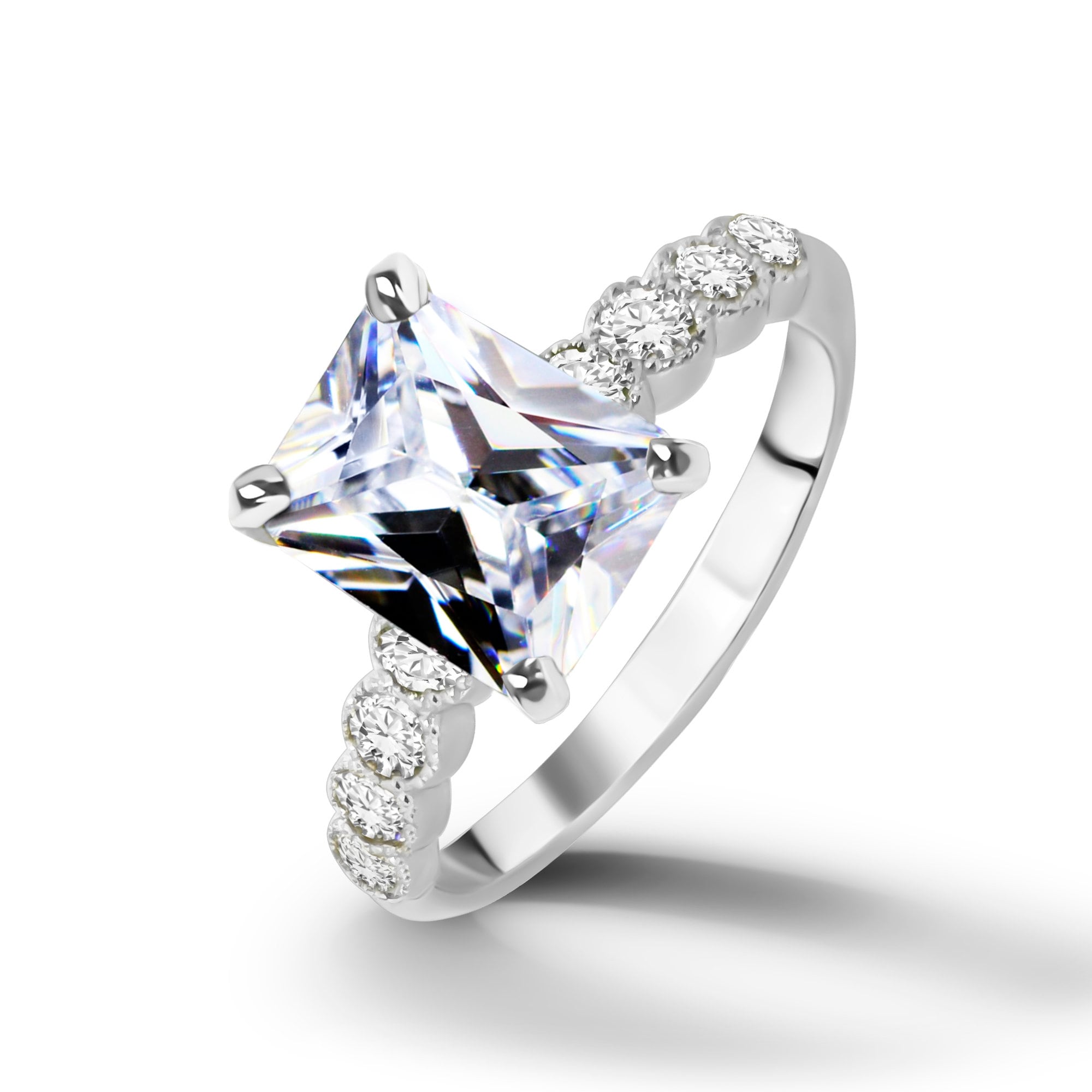 April Birthstone Octagon Clear Quartz Gemstone Engagement Ring - H.L.Jewelry