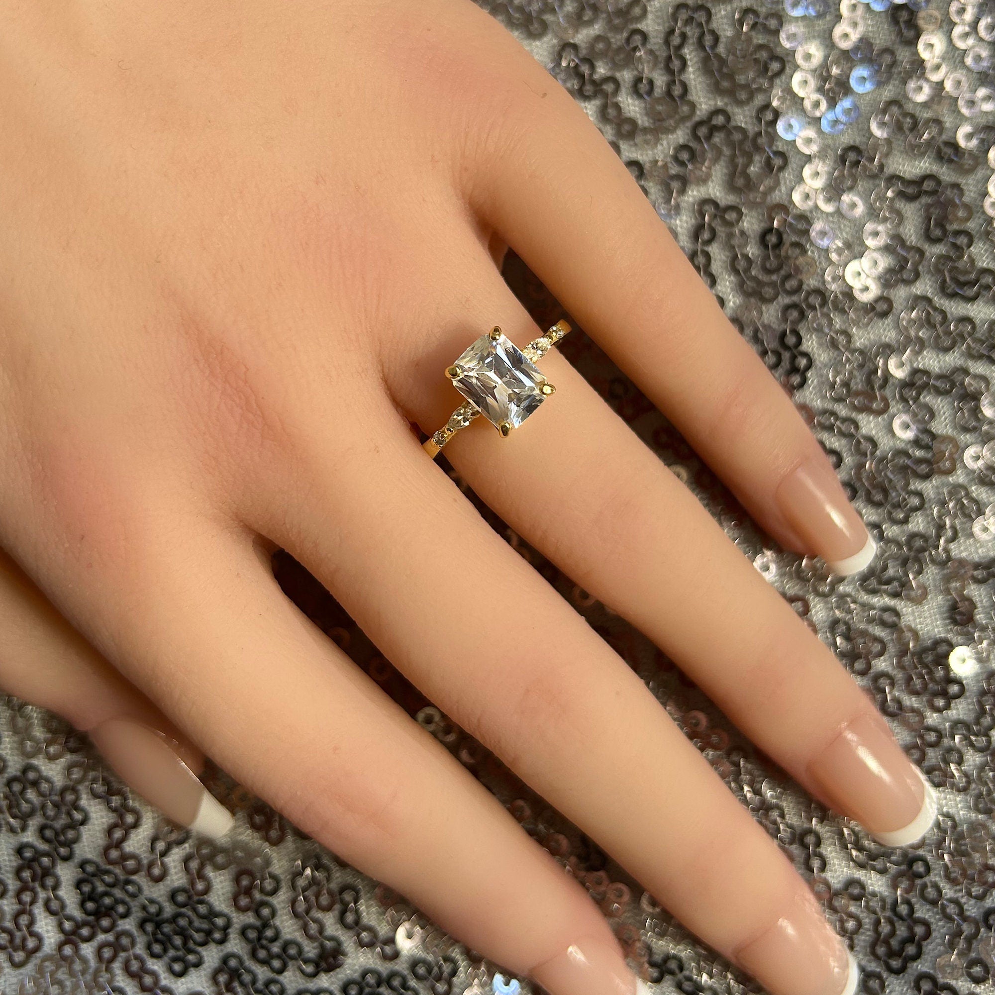 April Birthstone Octagon Clear Quartz Gemstone Engagement Ring - H.L.Jewelry