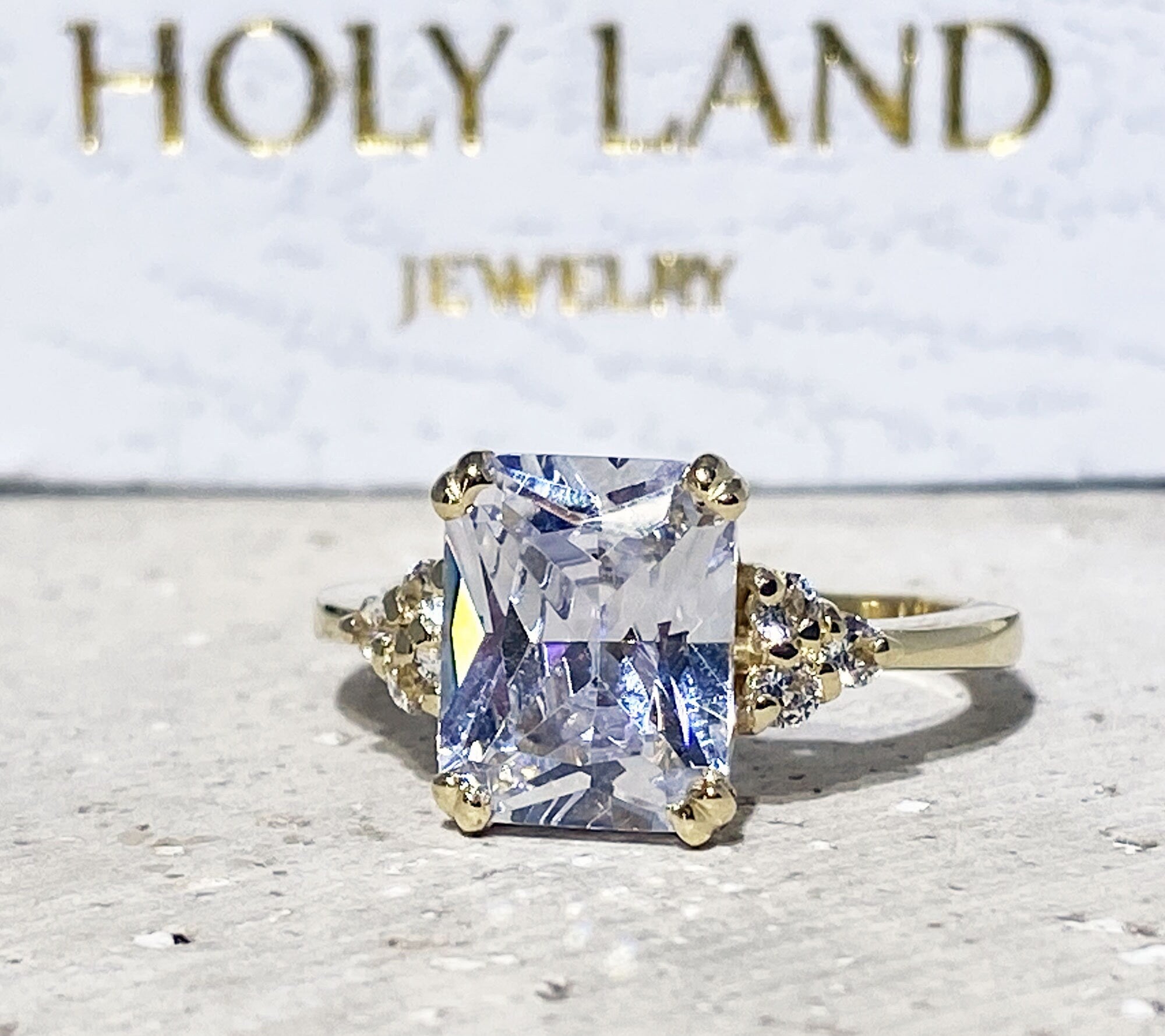 April Birthstone Octagon Clear Quartz Gemstone Engagement Ring - H.L.Jewelry