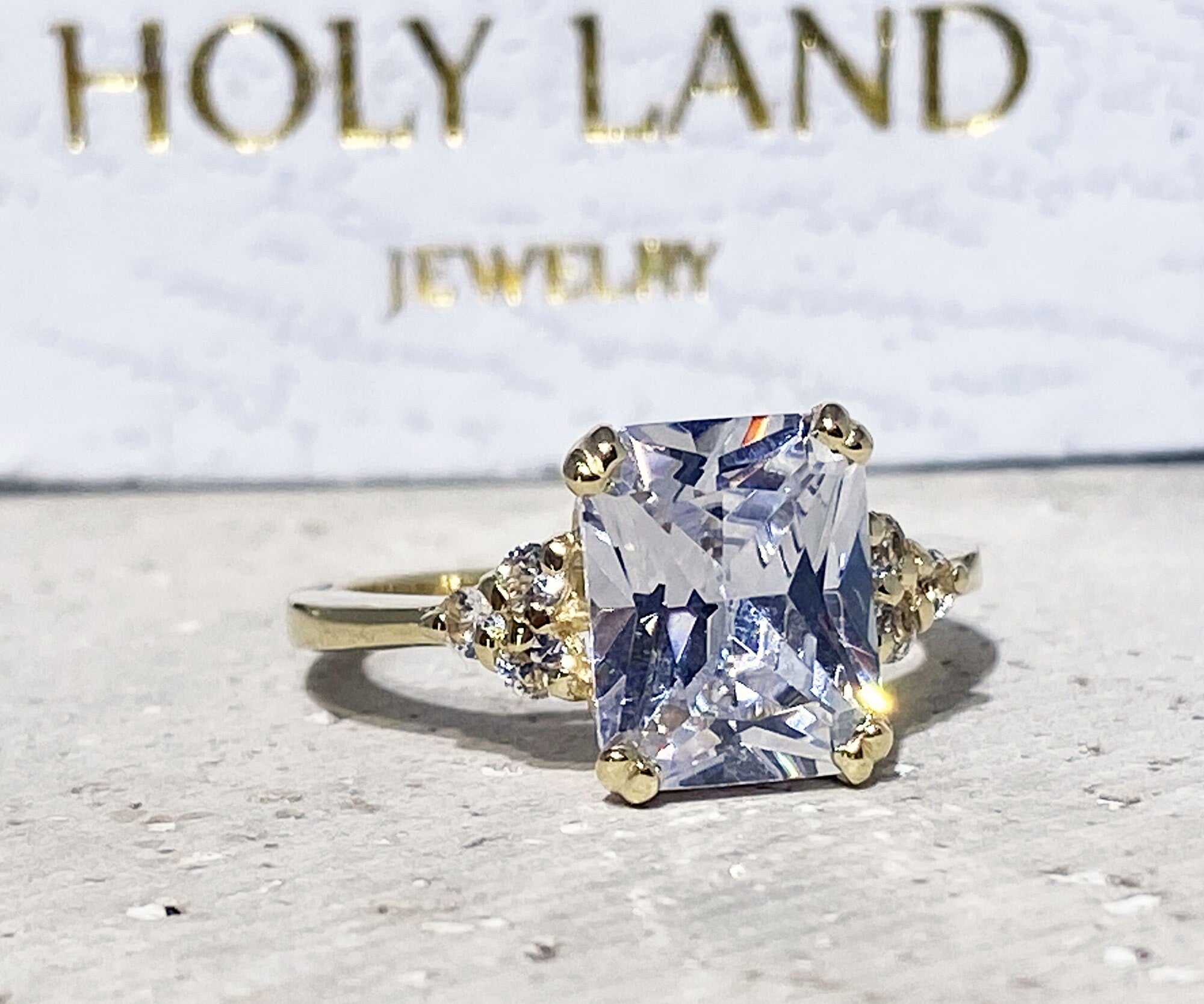 April Birthstone Octagon Clear Quartz Gemstone Engagement Ring - H.L.Jewelry