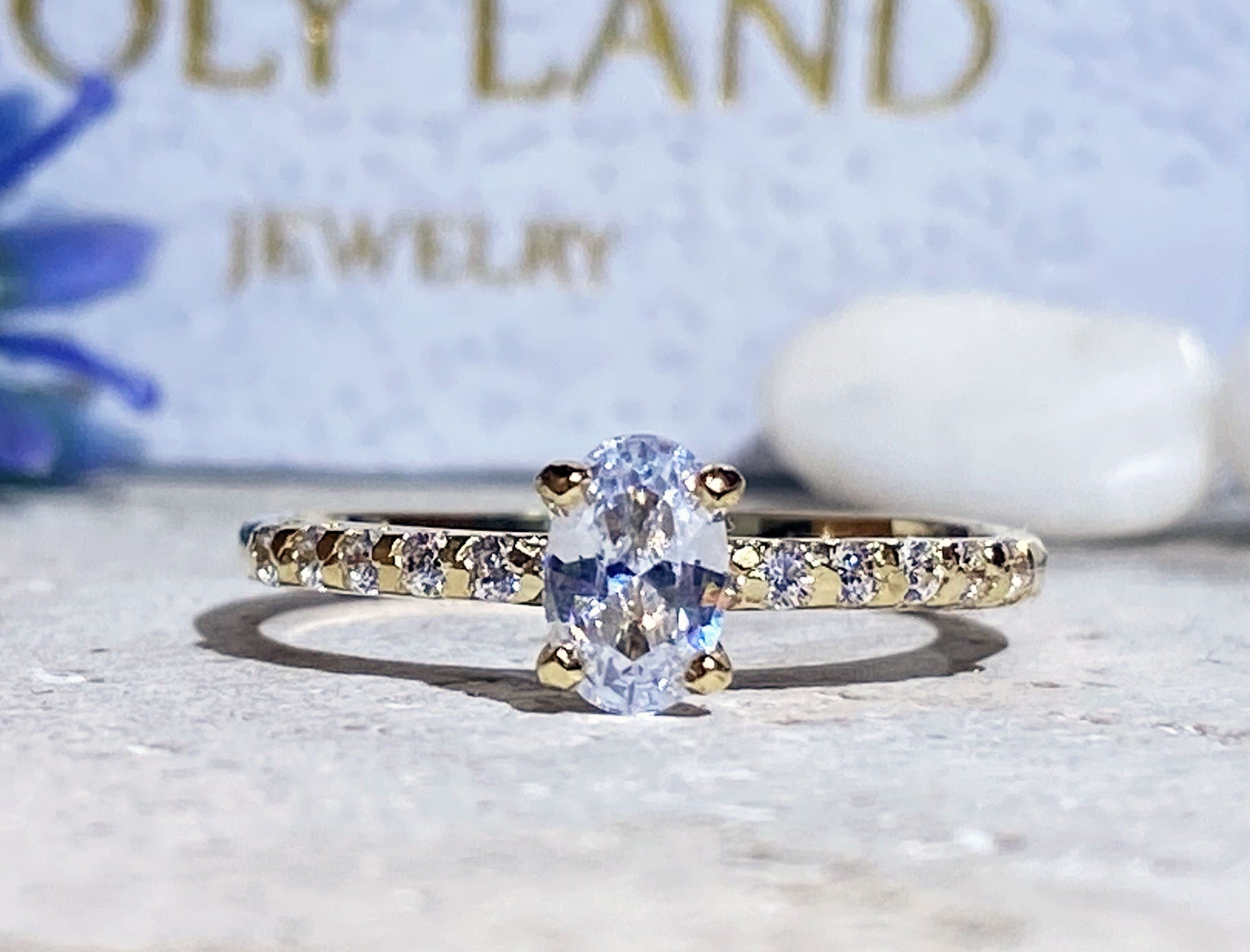 April Birthstone Oval Clear Quartz Gemstone Delicate Ring - H.L.Jewelry