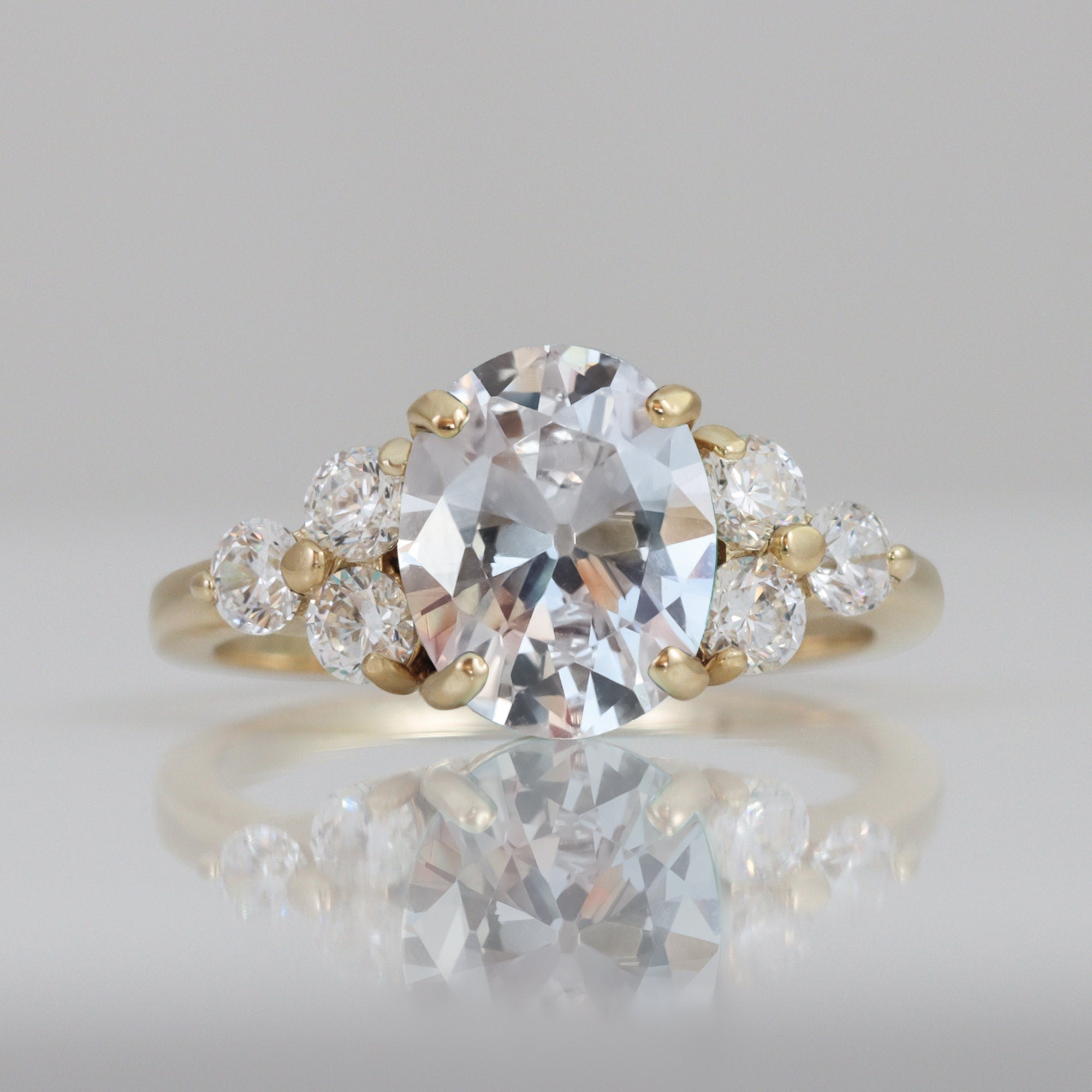 April Birthstone Oval Clear Quartz Gemstone Engagement Ring - H.L.Jewelry