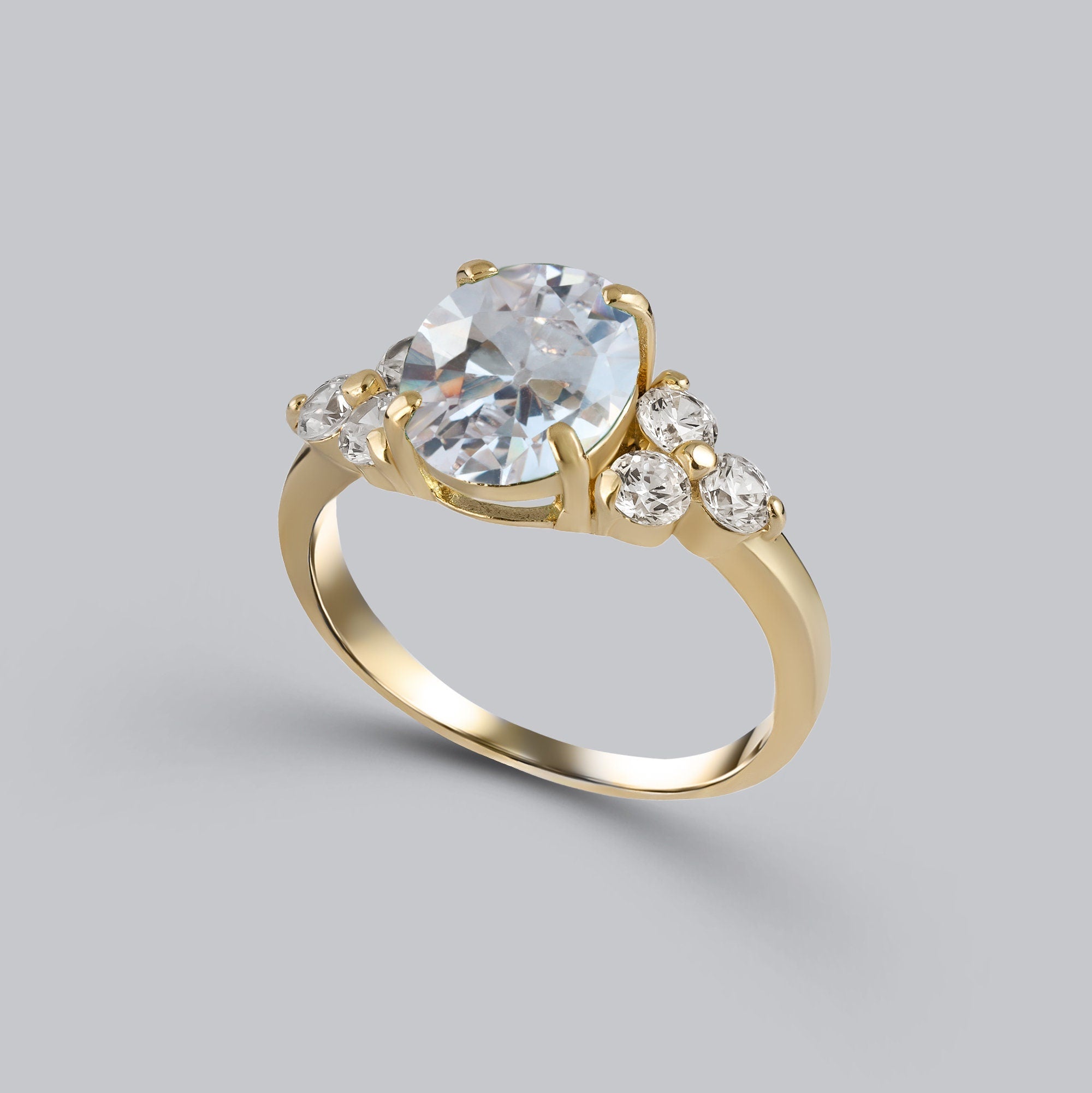 April Birthstone Oval Clear Quartz Gemstone Engagement Ring - H.L.Jewelry