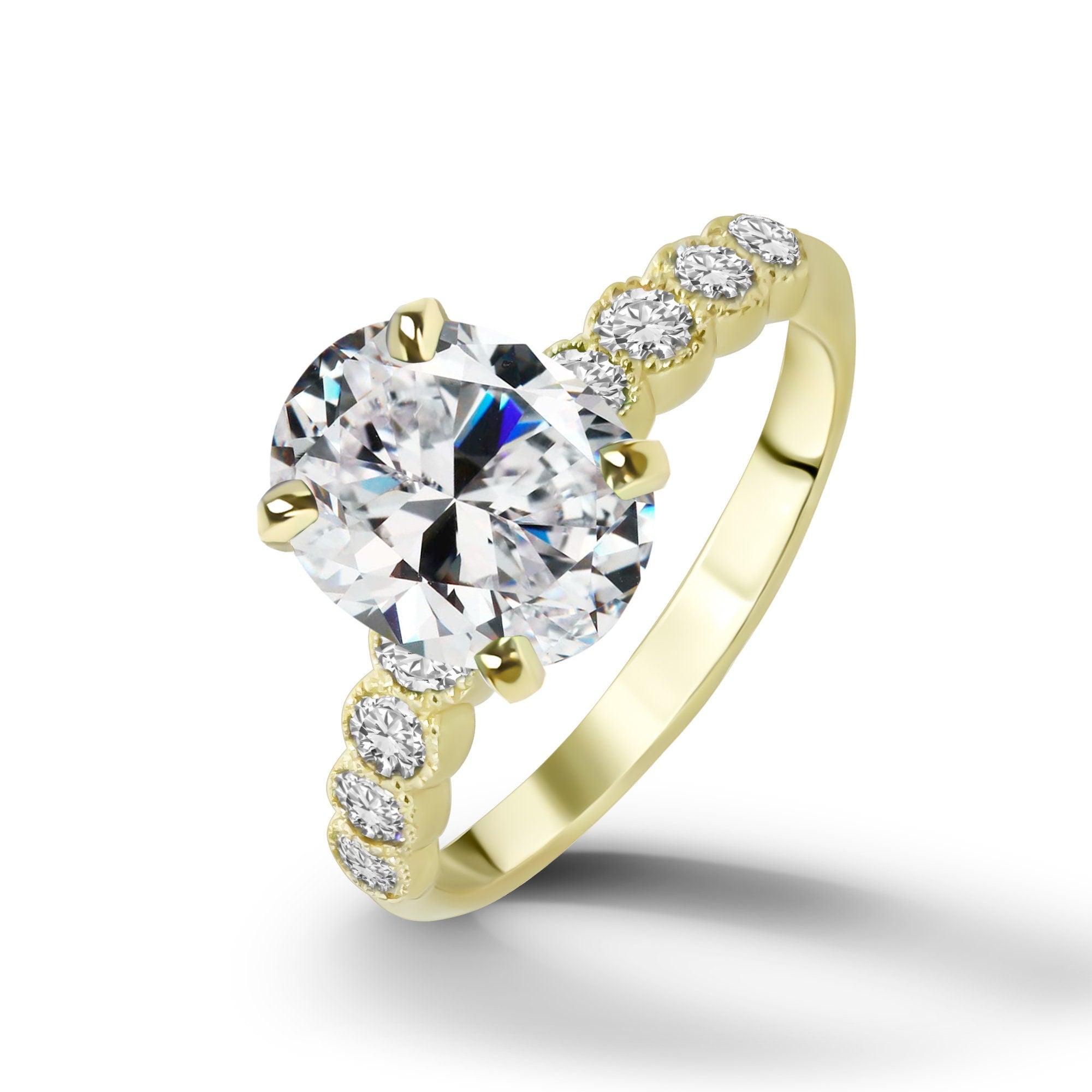 April Birthstone Oval Clear Quartz Gemstone Engagement Ring - H.L.Jewelry