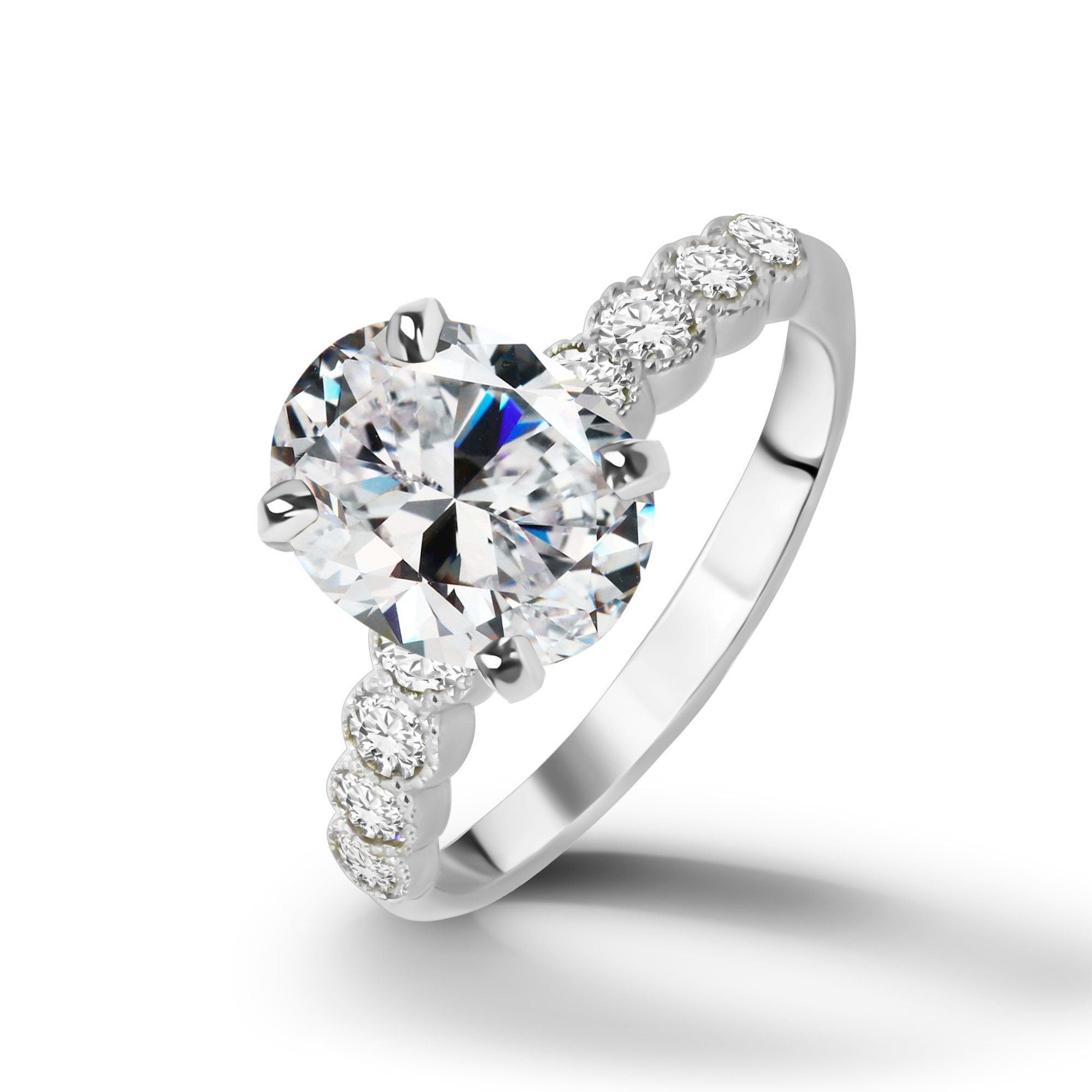 April Birthstone Oval Clear Quartz Gemstone Engagement Ring - H.L.Jewelry