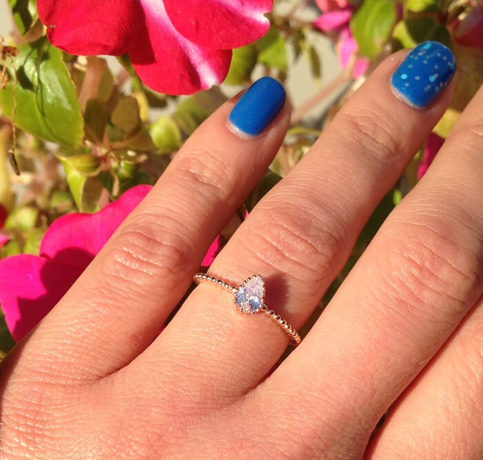 April Birthstone Pear-Shaped Clear Quartz Delicate Simple Ring - H.L.Jewelry