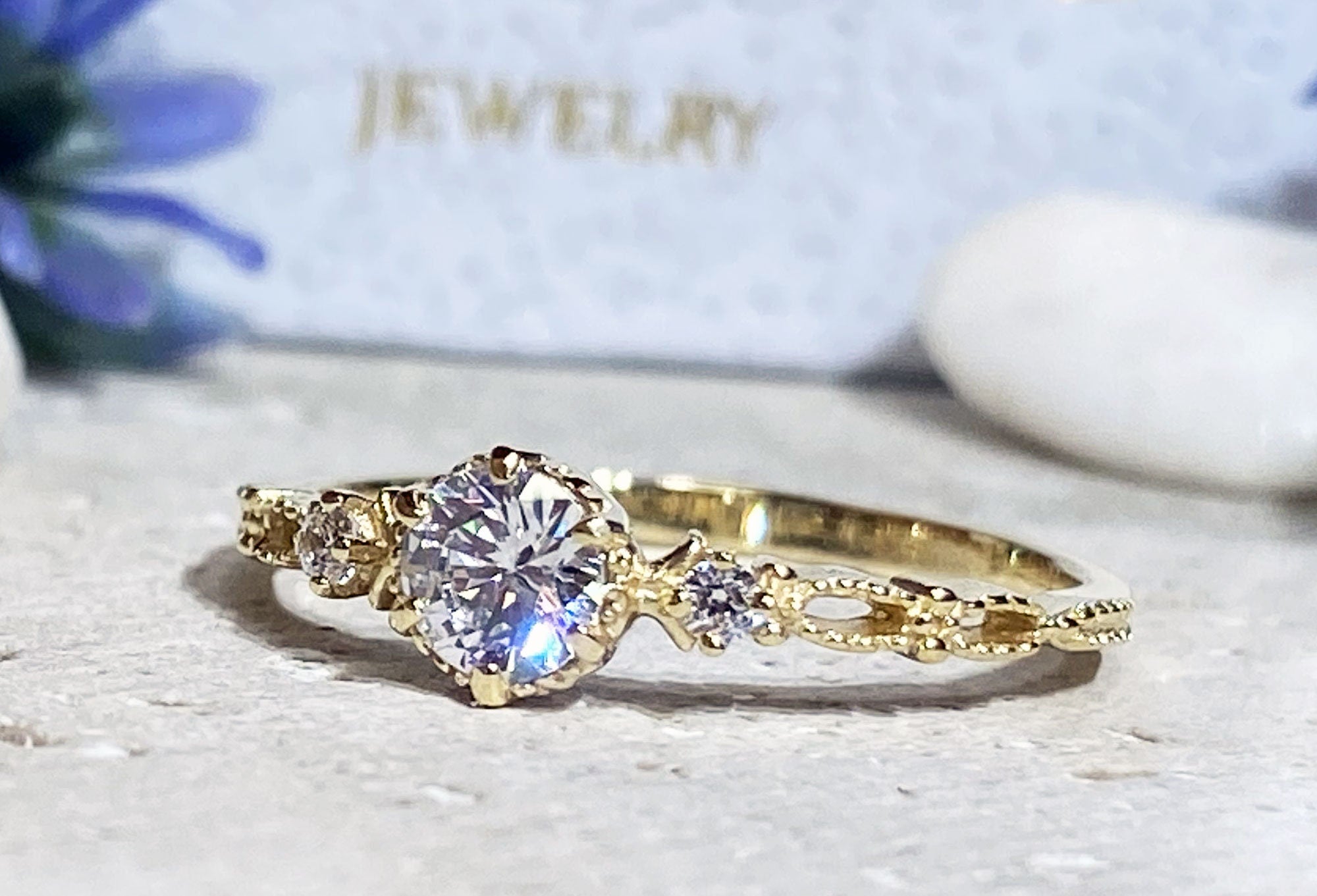 April Birthstone Round Clear Quartz Delicate Ring - H.L.Jewelry