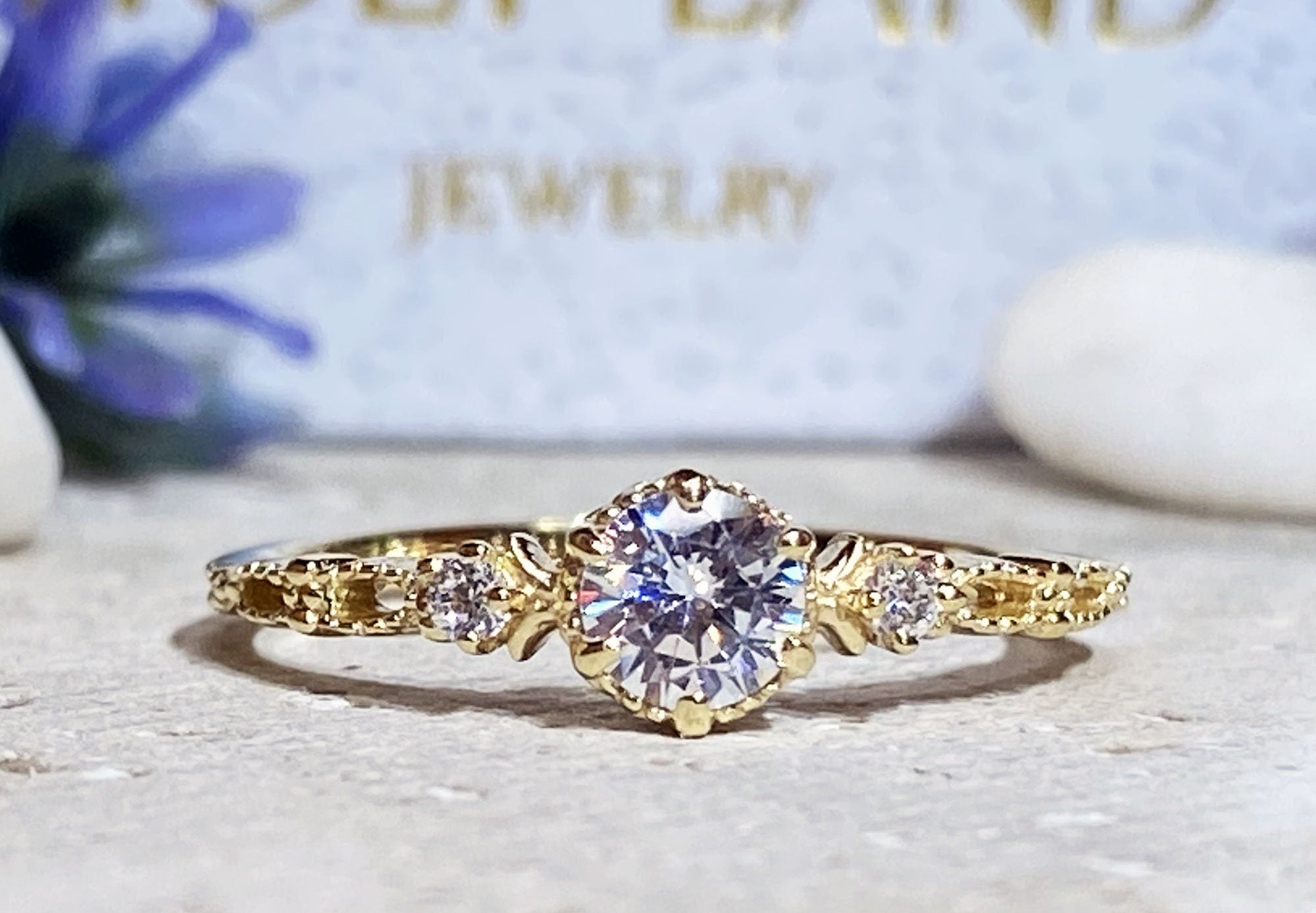 April Birthstone Round Clear Quartz Delicate Ring - H.L.Jewelry