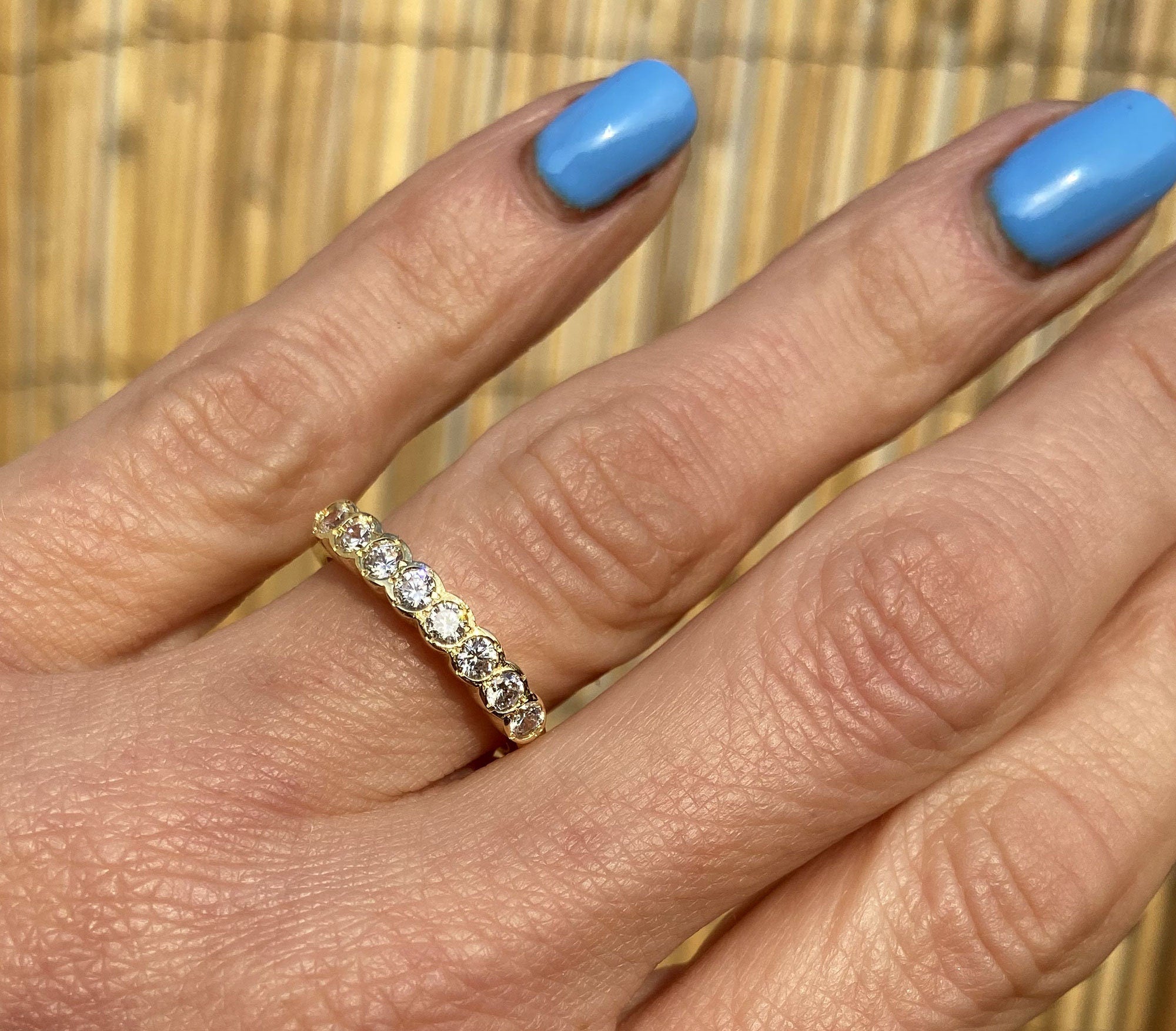 April Birthstone Round Clear Quartz Eight Stone Stacking Half Eternity Ring - H.L.Jewelry