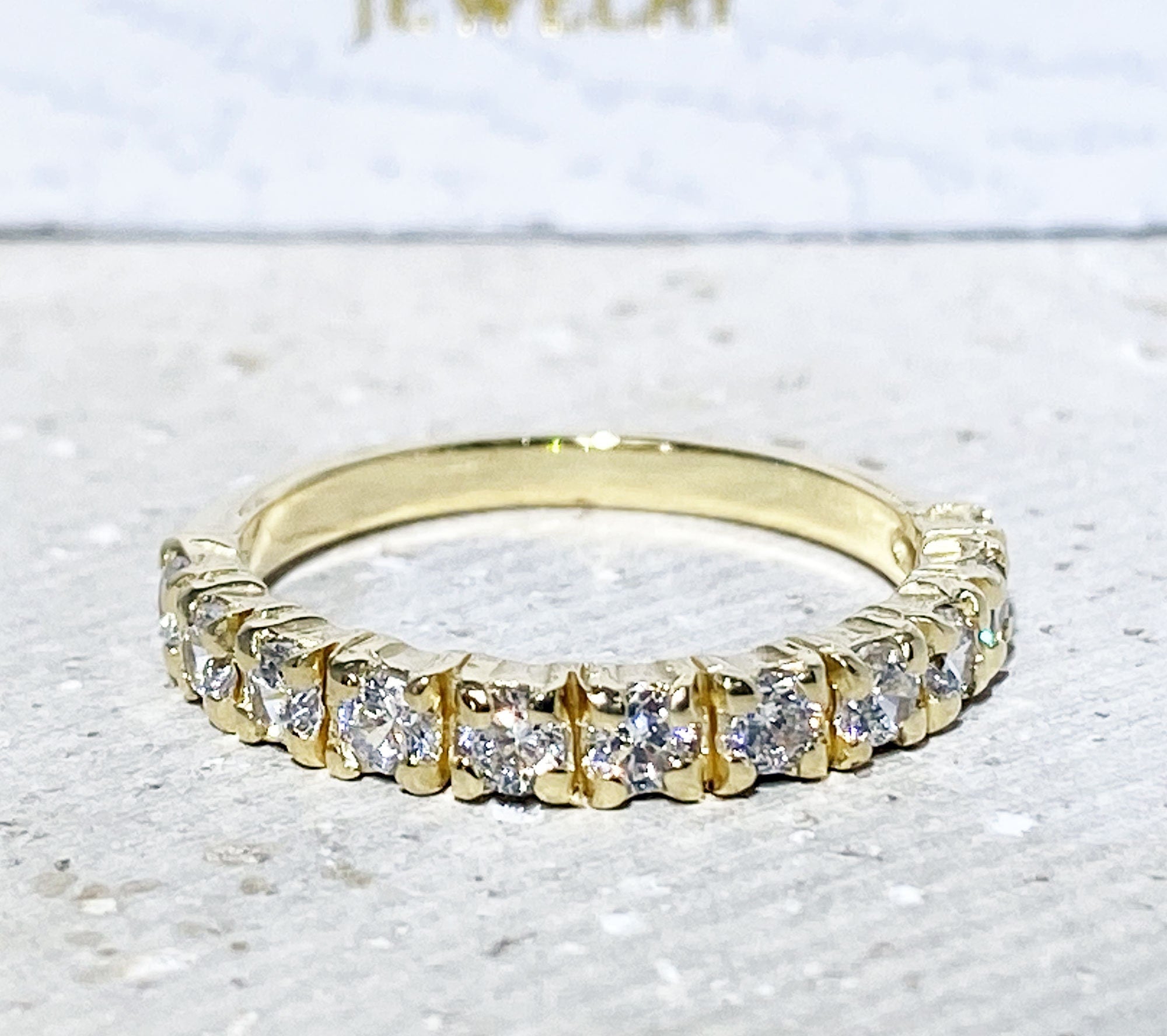 April Birthstone Round Clear Quartz Eleven Stone Stackable Half Eternity Ring - H.L.Jewelry