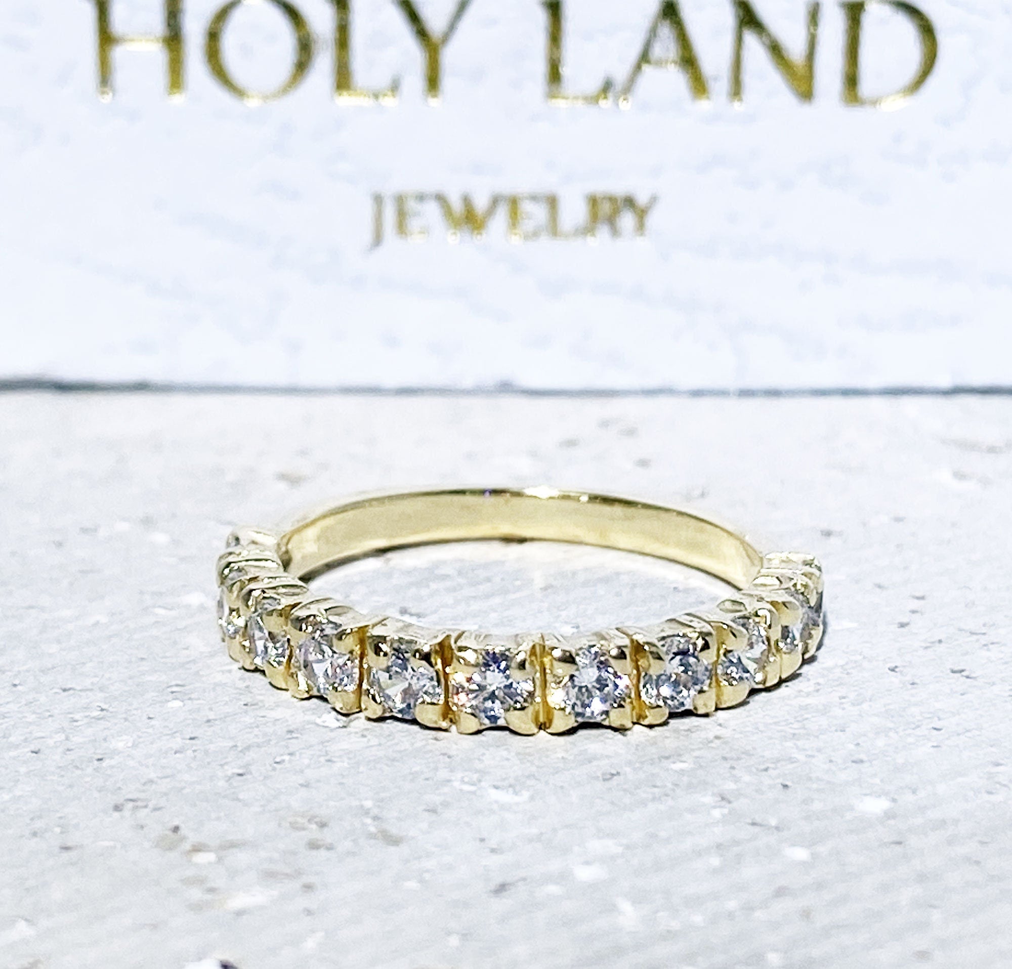 April Birthstone Round Clear Quartz Eleven Stone Stackable Half Eternity Ring - H.L.Jewelry