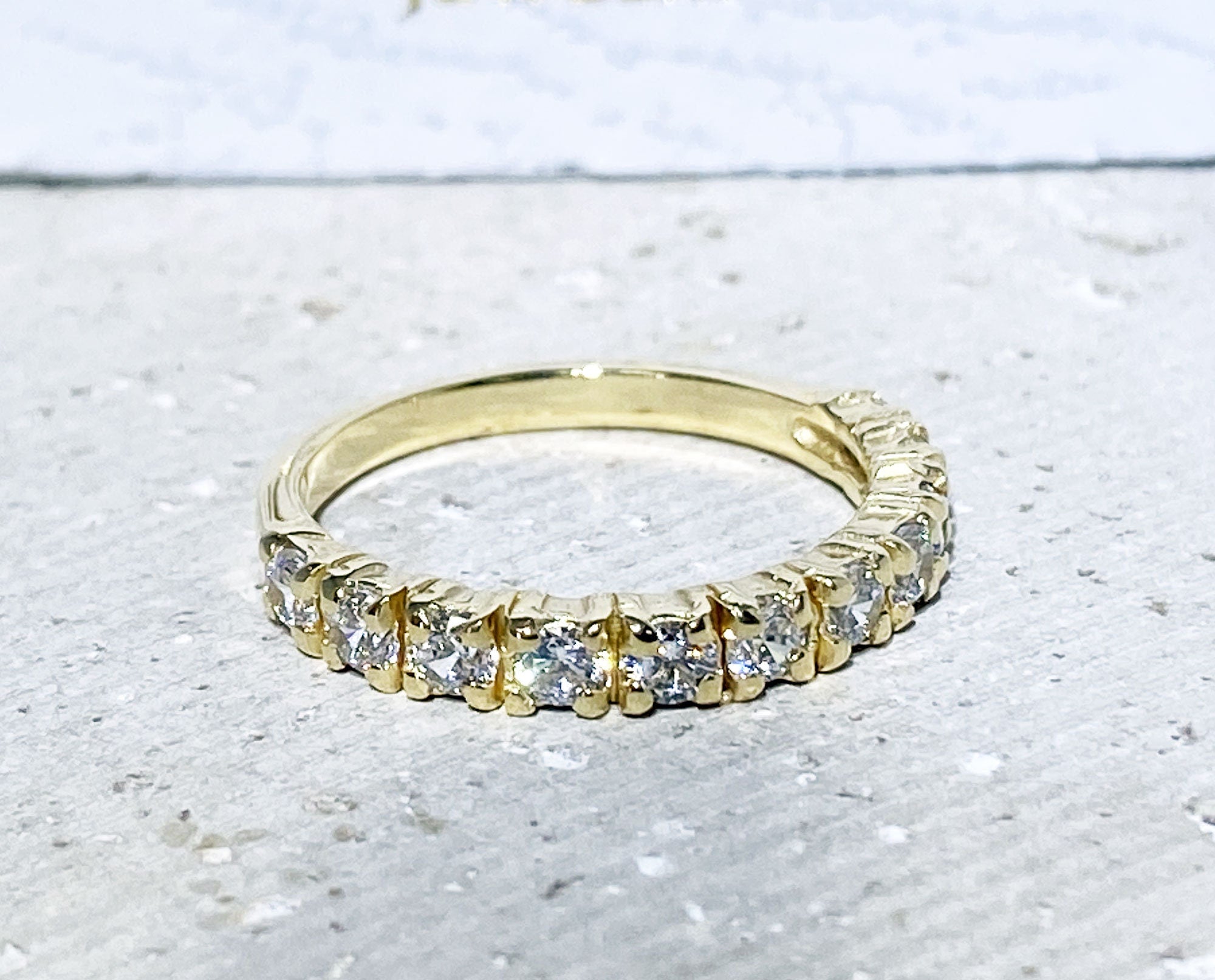 April Birthstone Round Clear Quartz Eleven Stone Stackable Half Eternity Ring - H.L.Jewelry