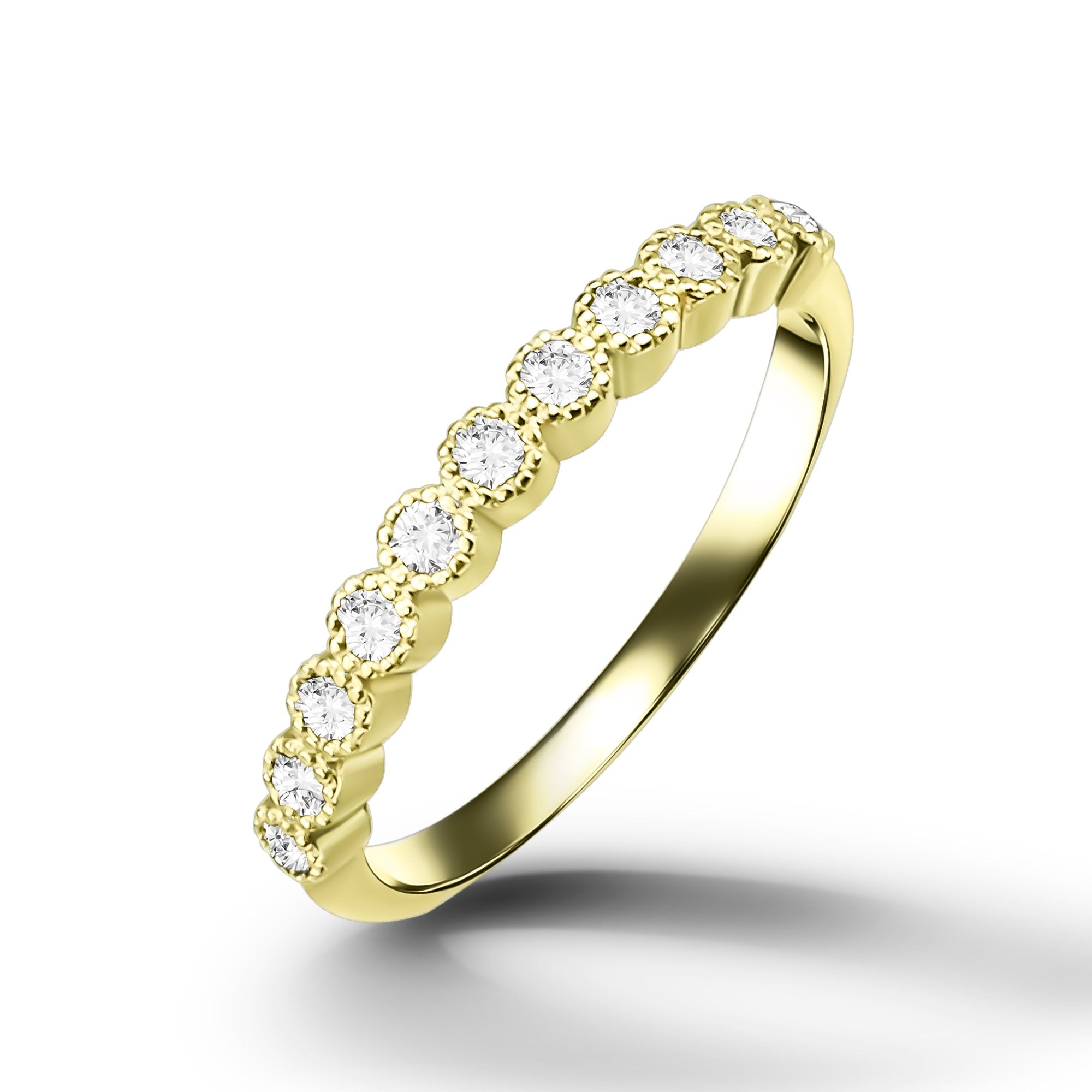 April Birthstone Round Clear Quartz Eleven Stone Stacking Half Eternity Ring - H.L.Jewelry