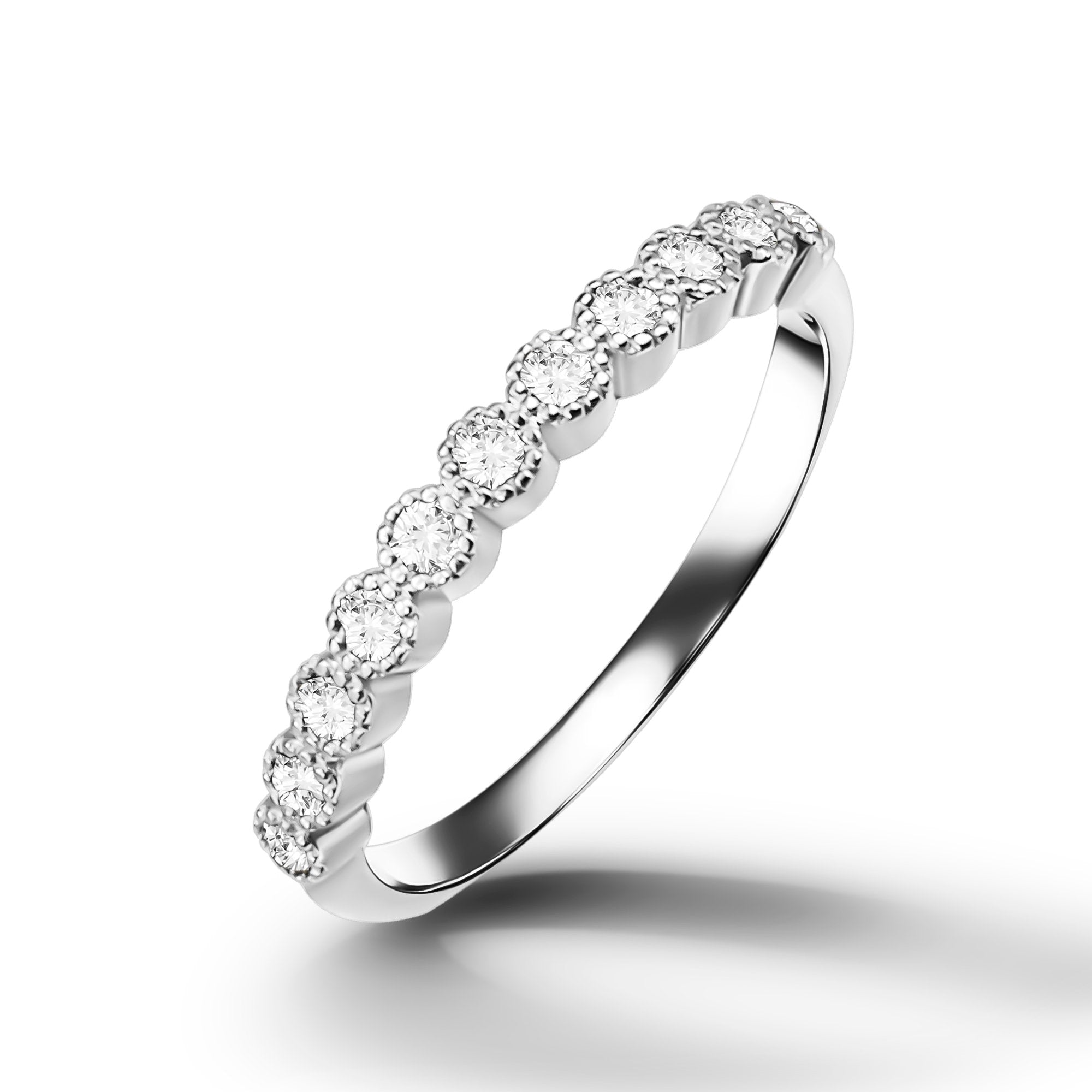April Birthstone Round Clear Quartz Eleven Stone Stacking Half Eternity Ring - H.L.Jewelry