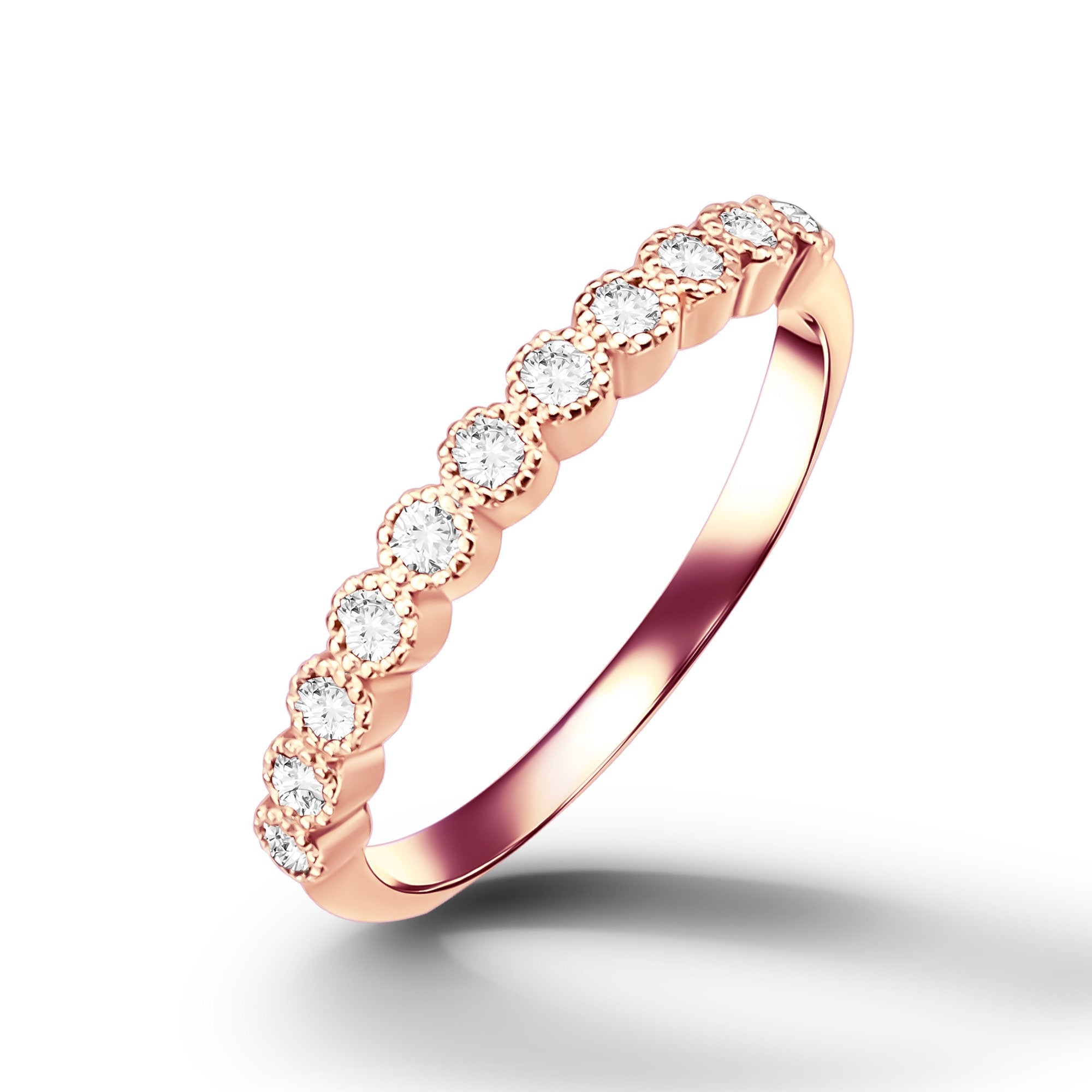 April Birthstone Round Clear Quartz Eleven Stone Stacking Half Eternity Ring - H.L.Jewelry