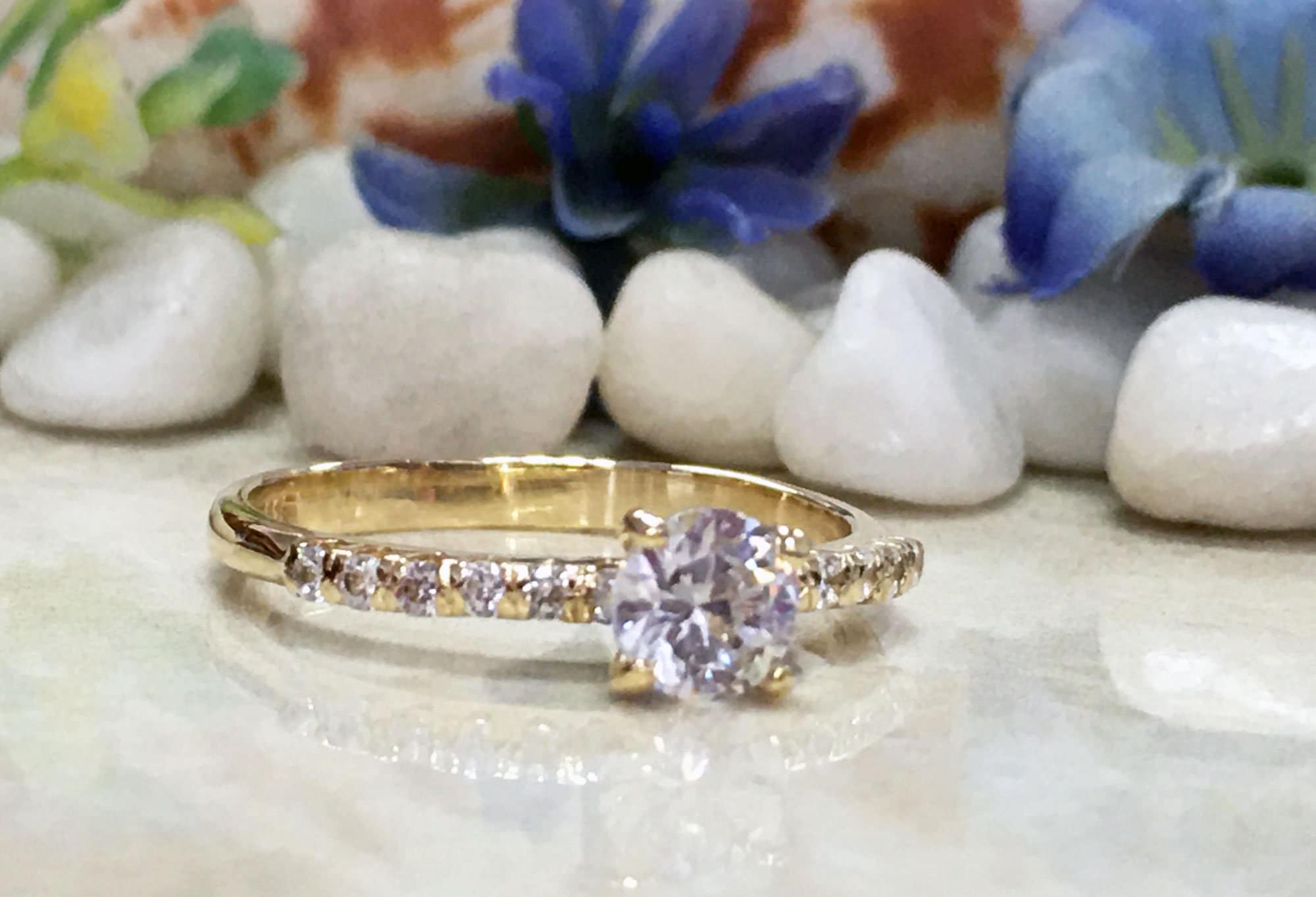 April Birthstone Round Clear Quartz Gemstone Ring with Clear Quartz Accents - H.L.Jewelry