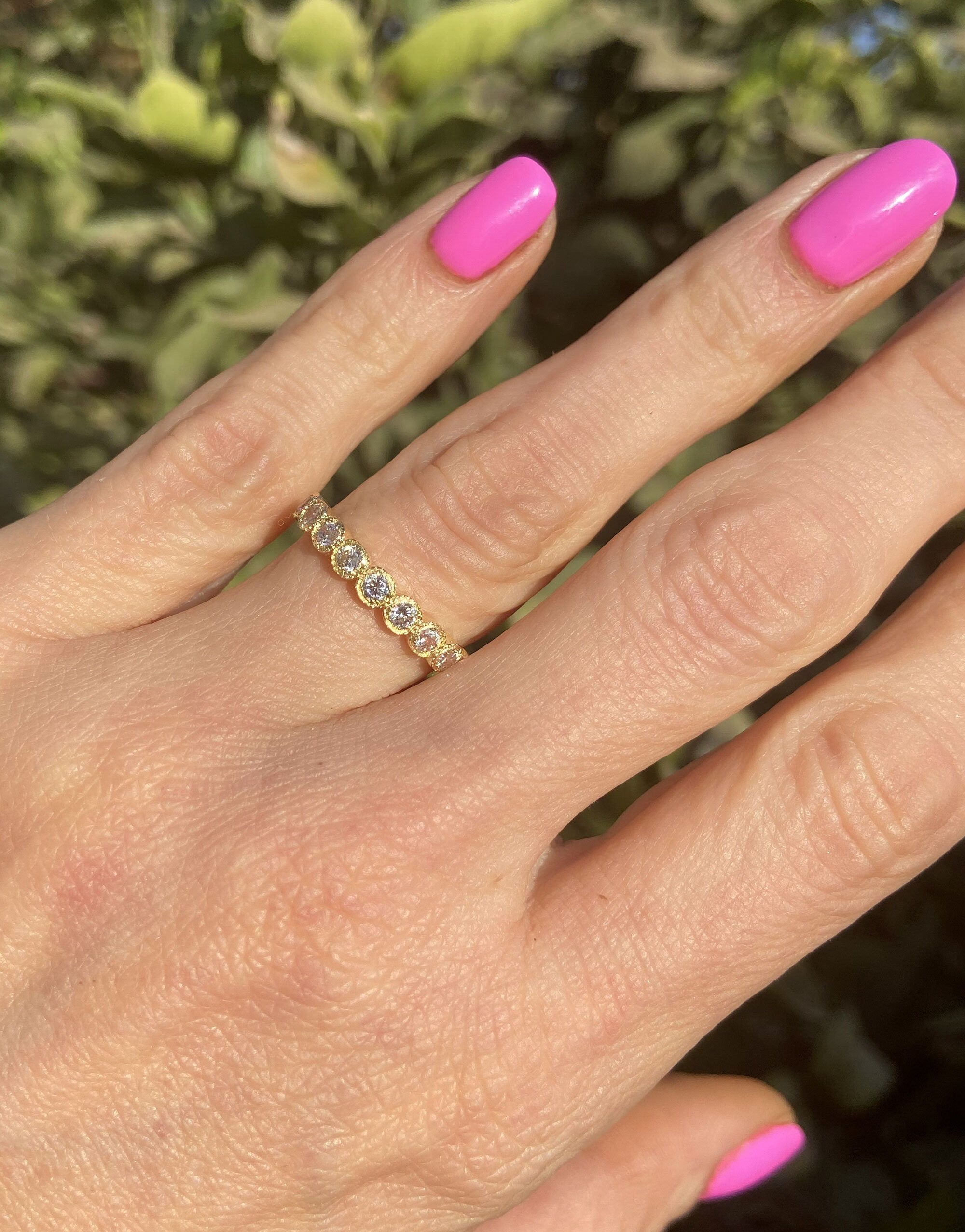 April Birthstone Round Clear Quartz Nine Stone Stacking Half Eternity Bezel Ring - H.L.Jewelry