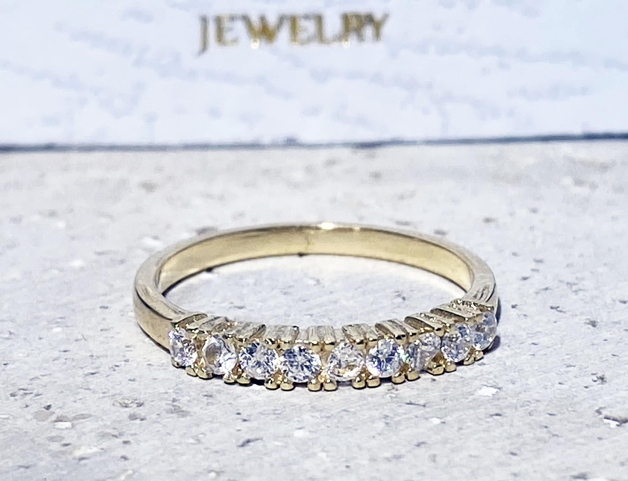 April Birthstone Round Clear Quartz Nine Stone Stacking Half Eternity Ring - H.L.Jewelry