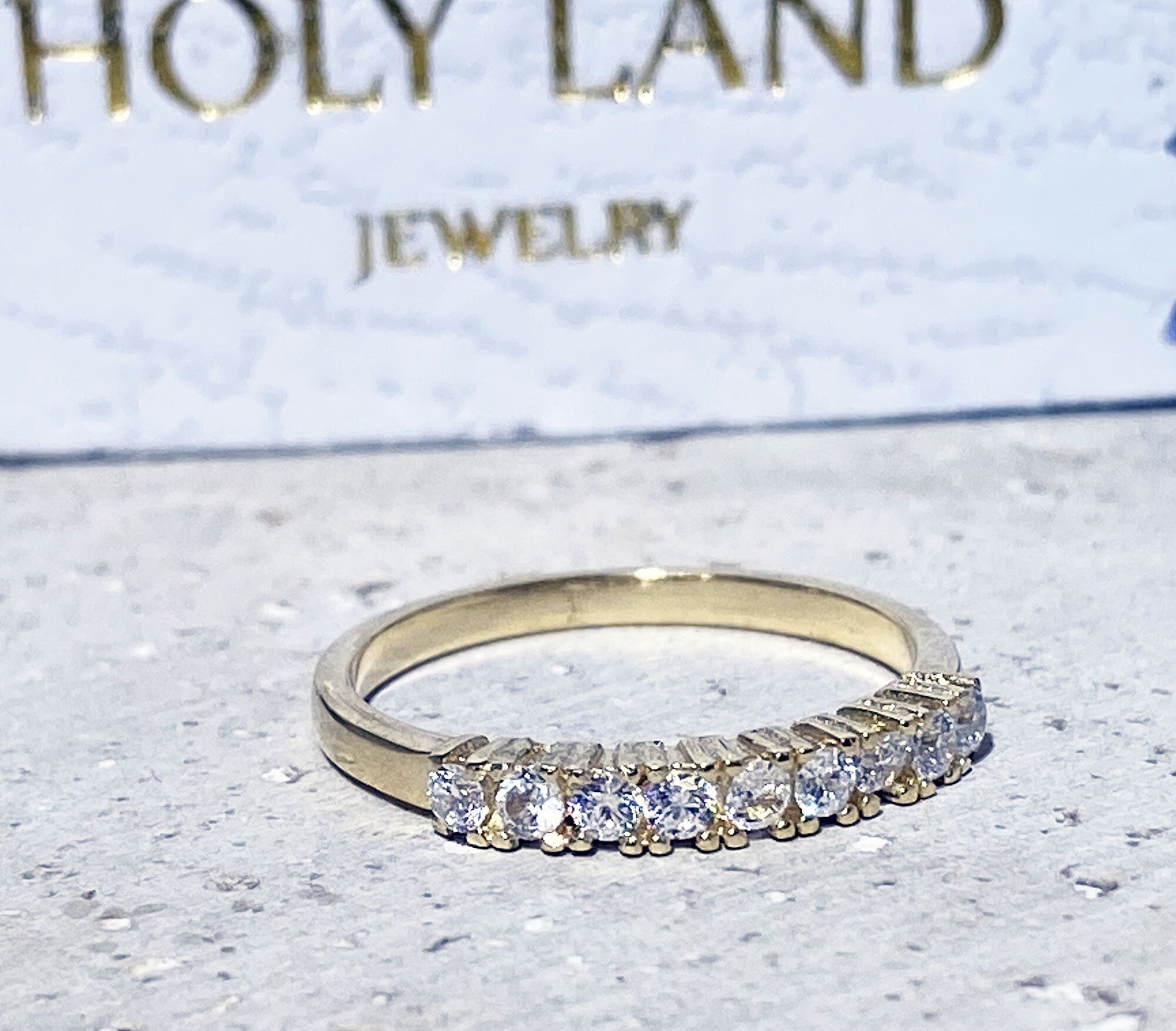 April Birthstone Round Clear Quartz Nine Stone Stacking Half Eternity Ring - H.L.Jewelry