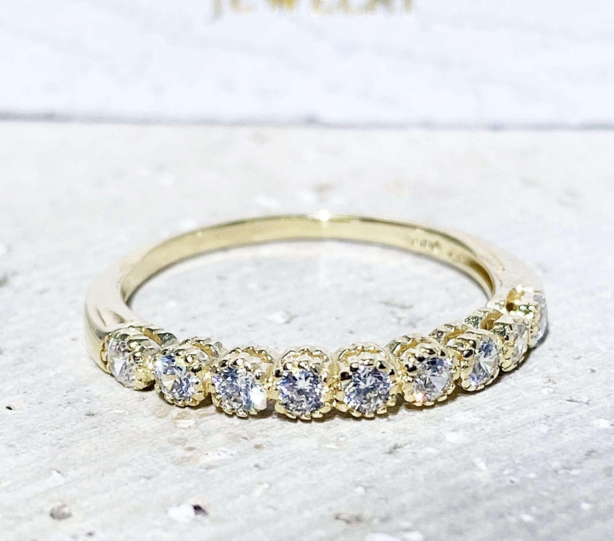 April Birthstone Round Clear Quartz Nine Stone Stacking Half Eternity Ring - H.L.Jewelry