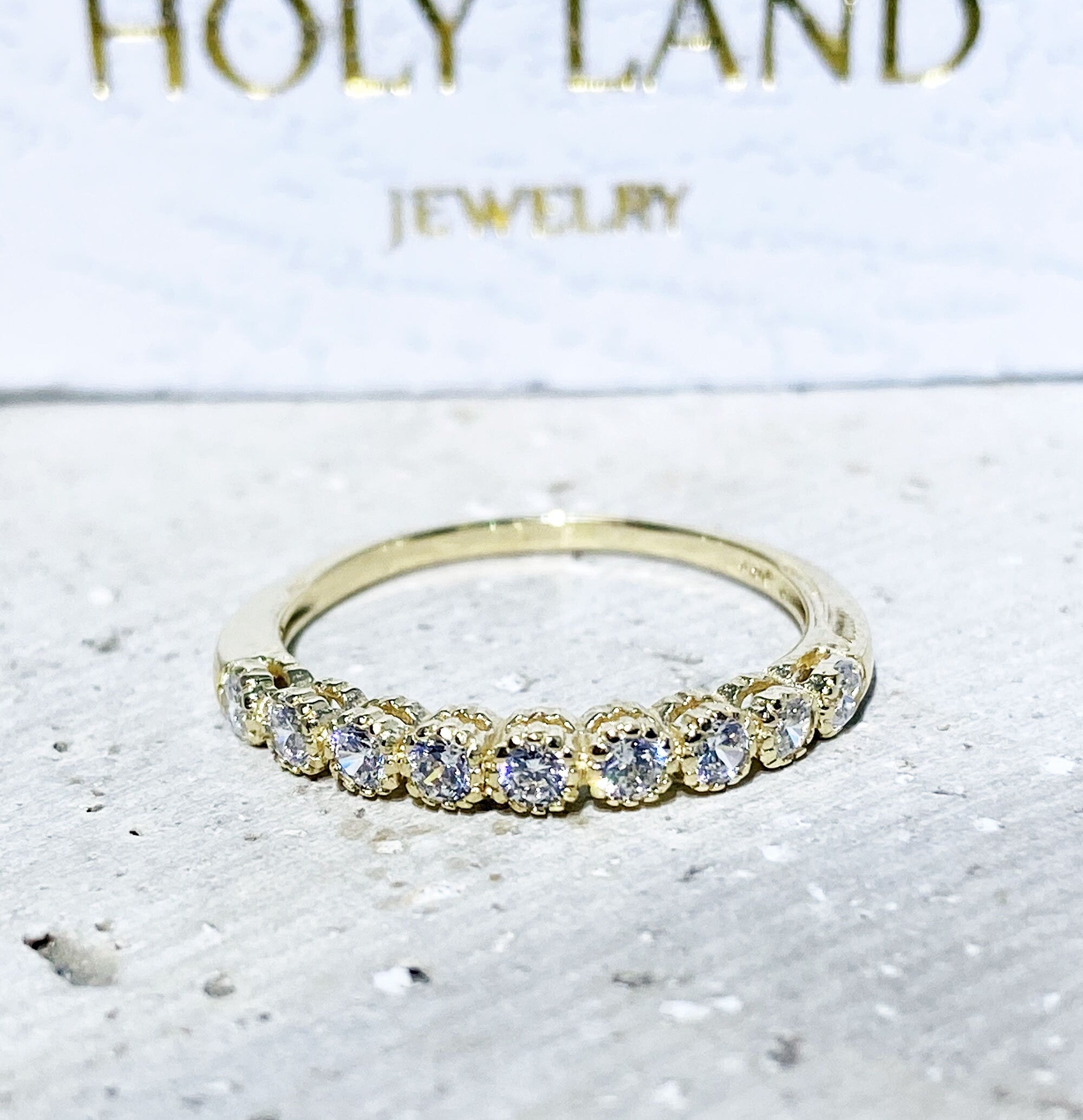 April Birthstone Round Clear Quartz Nine Stone Stacking Half Eternity Ring - H.L.Jewelry
